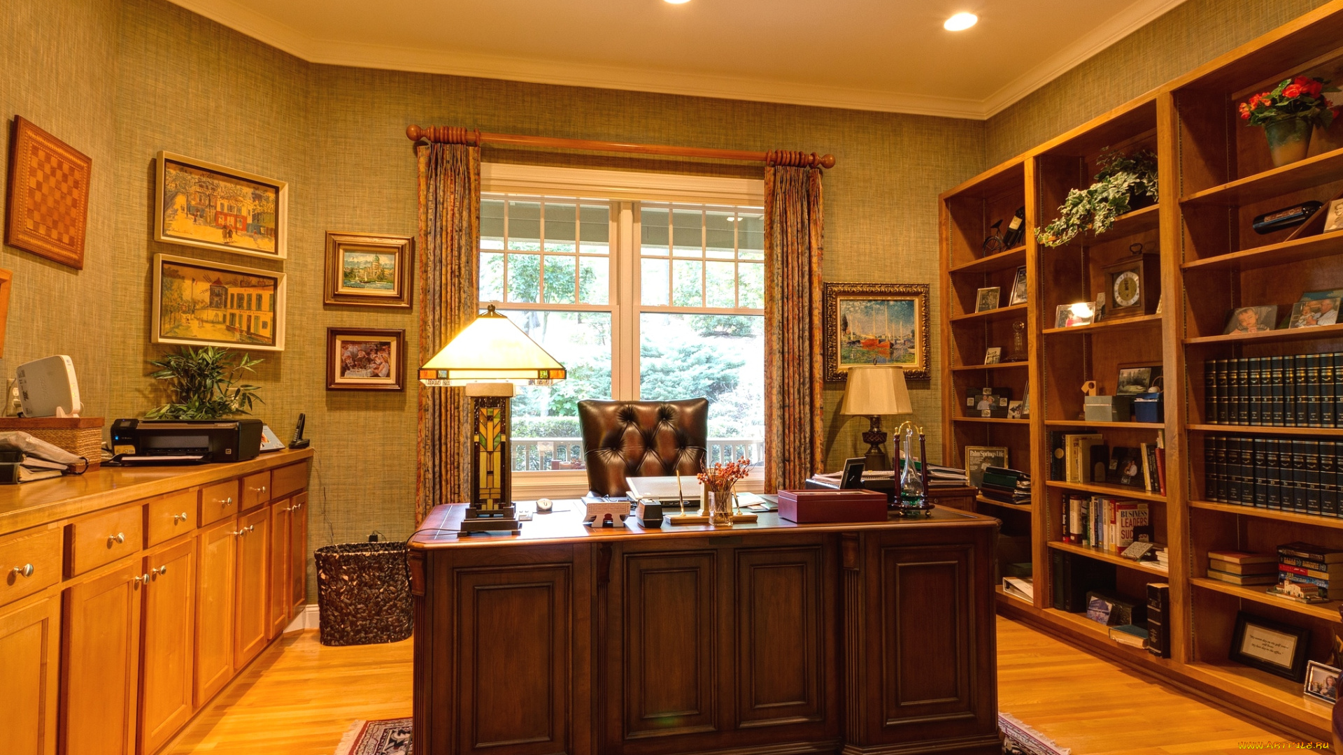интерьер, кабинет, библиотека, офис, кресло, стол, книги