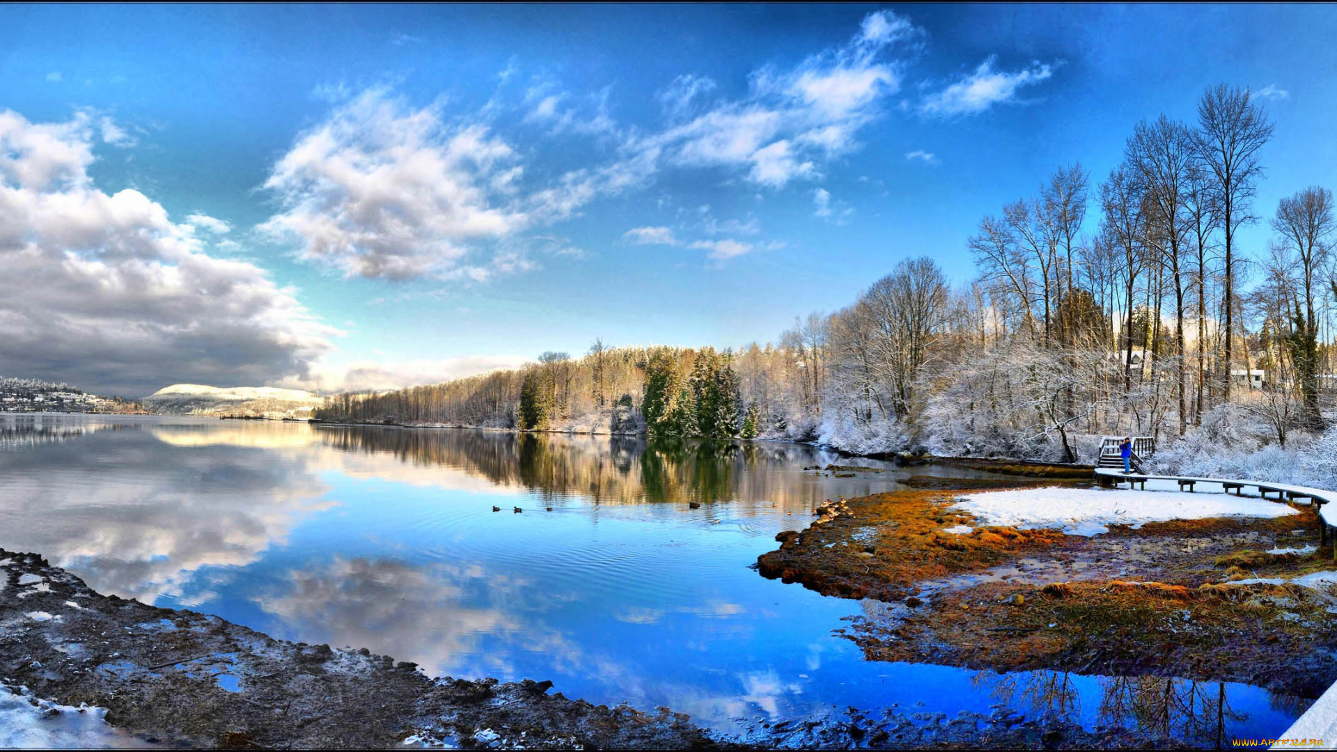 канада, британская, колумбия, природа, реки, озера, горы, панорама, дорожка, мостки, облака, озеро, лес, снег