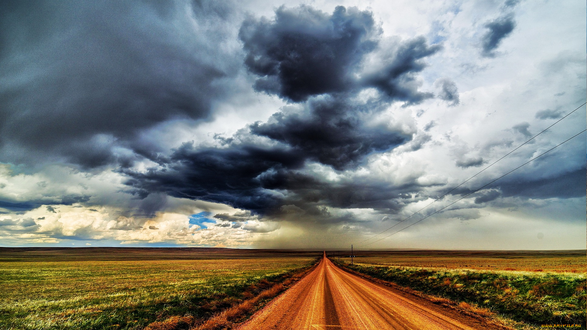природа, дороги, field, green, road, storm