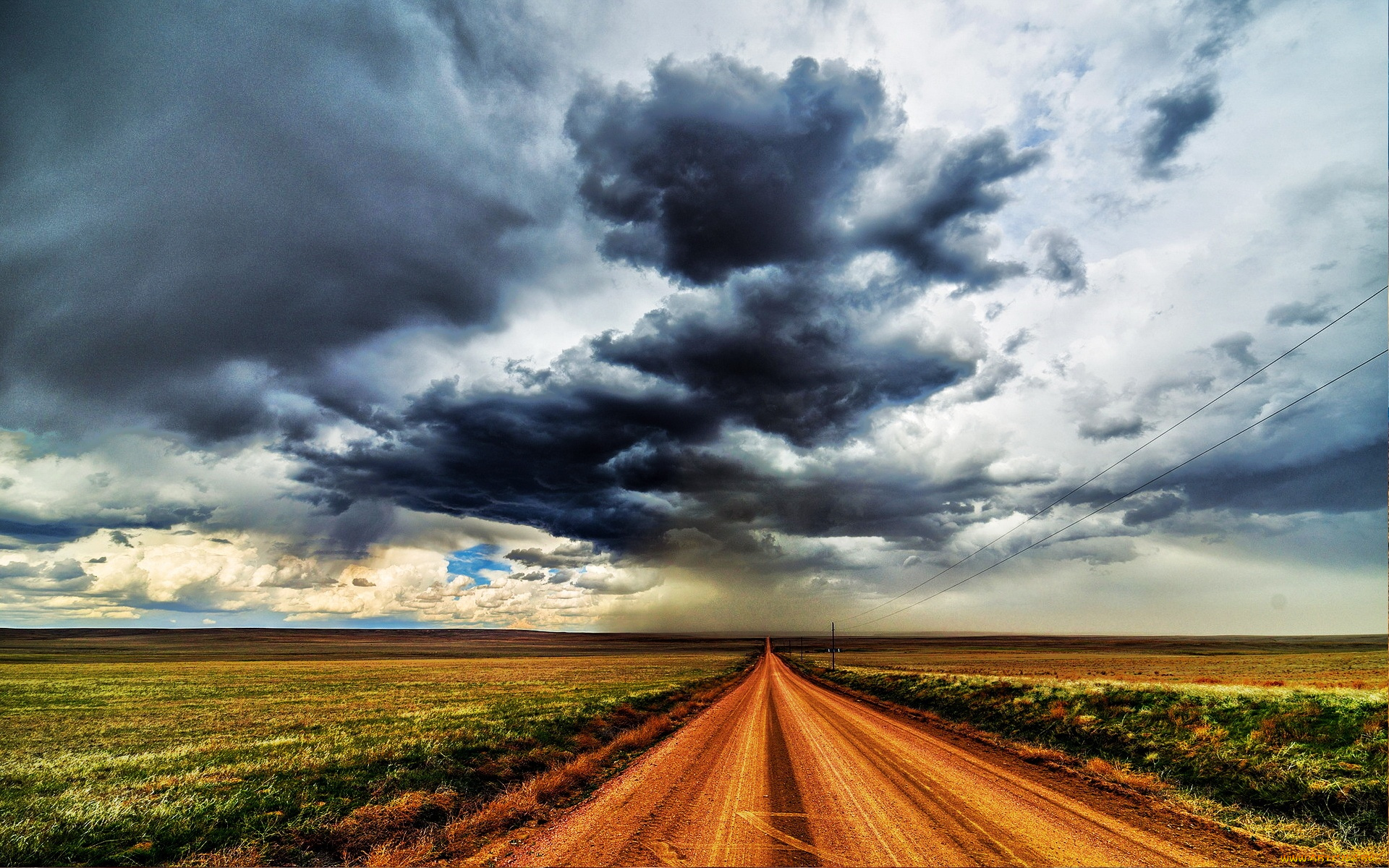 природа, дороги, field, green, road, storm