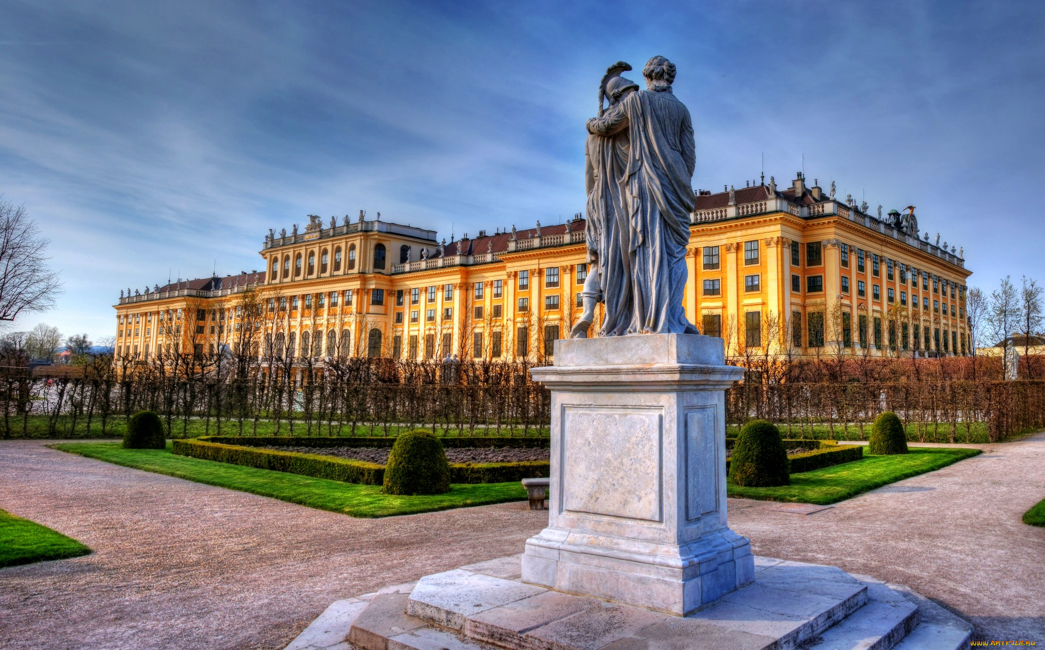 австрия, вена, города, здание, статуя, газон, клумбы, аллеи, парк