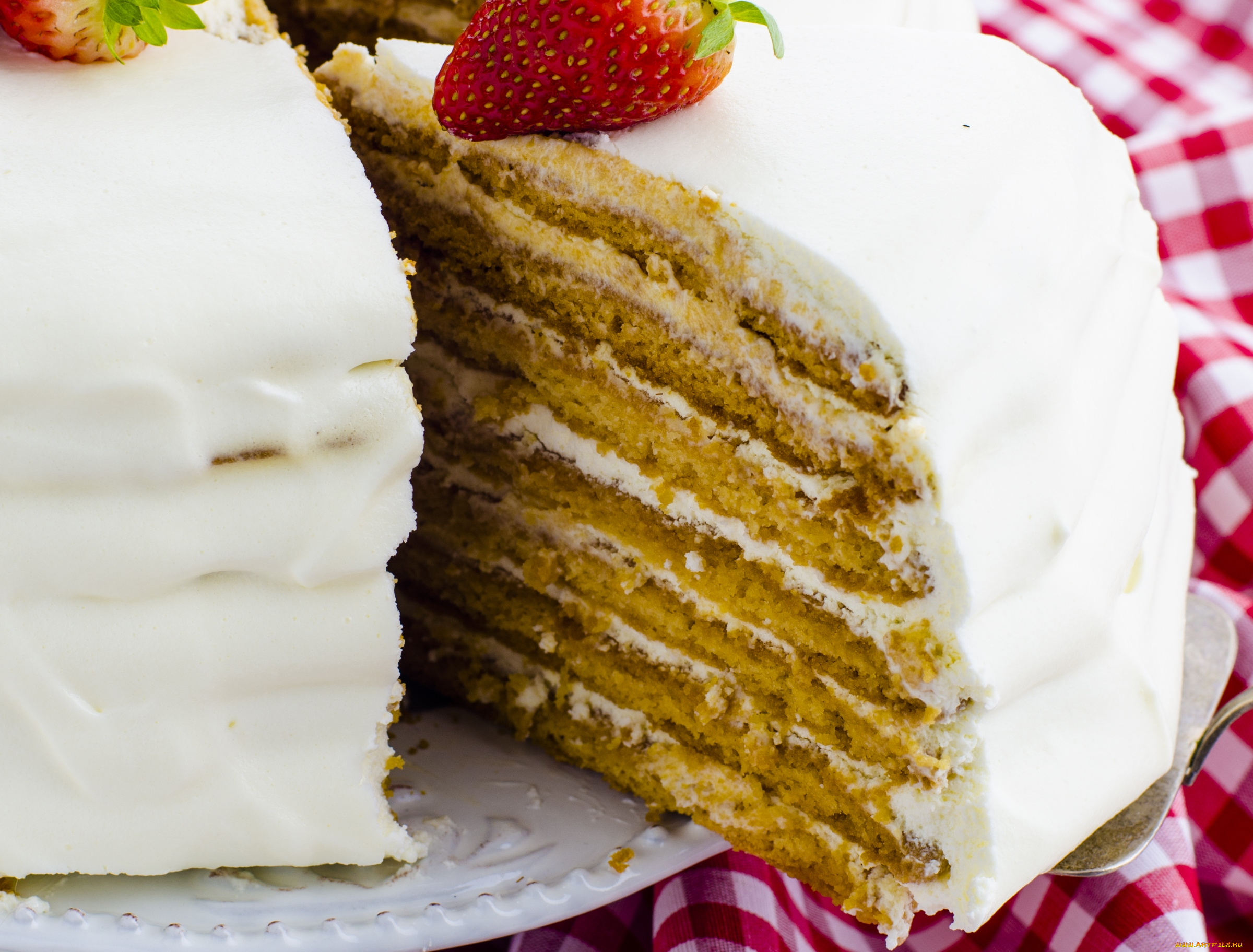 еда, торт, только, клубника, медовик