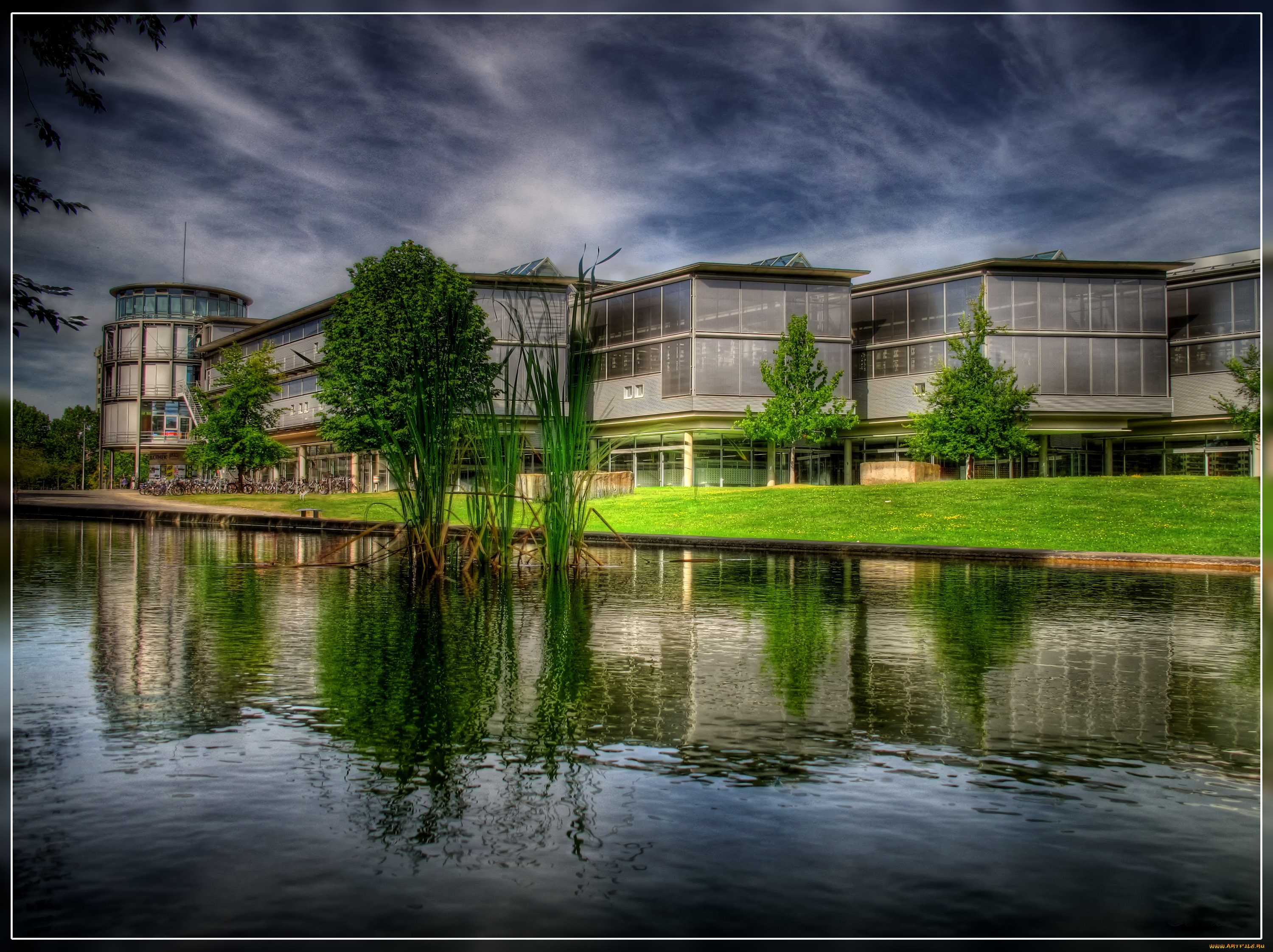 германия, нижняя, саксония, гёттинген, города, здания, дома, река, трава