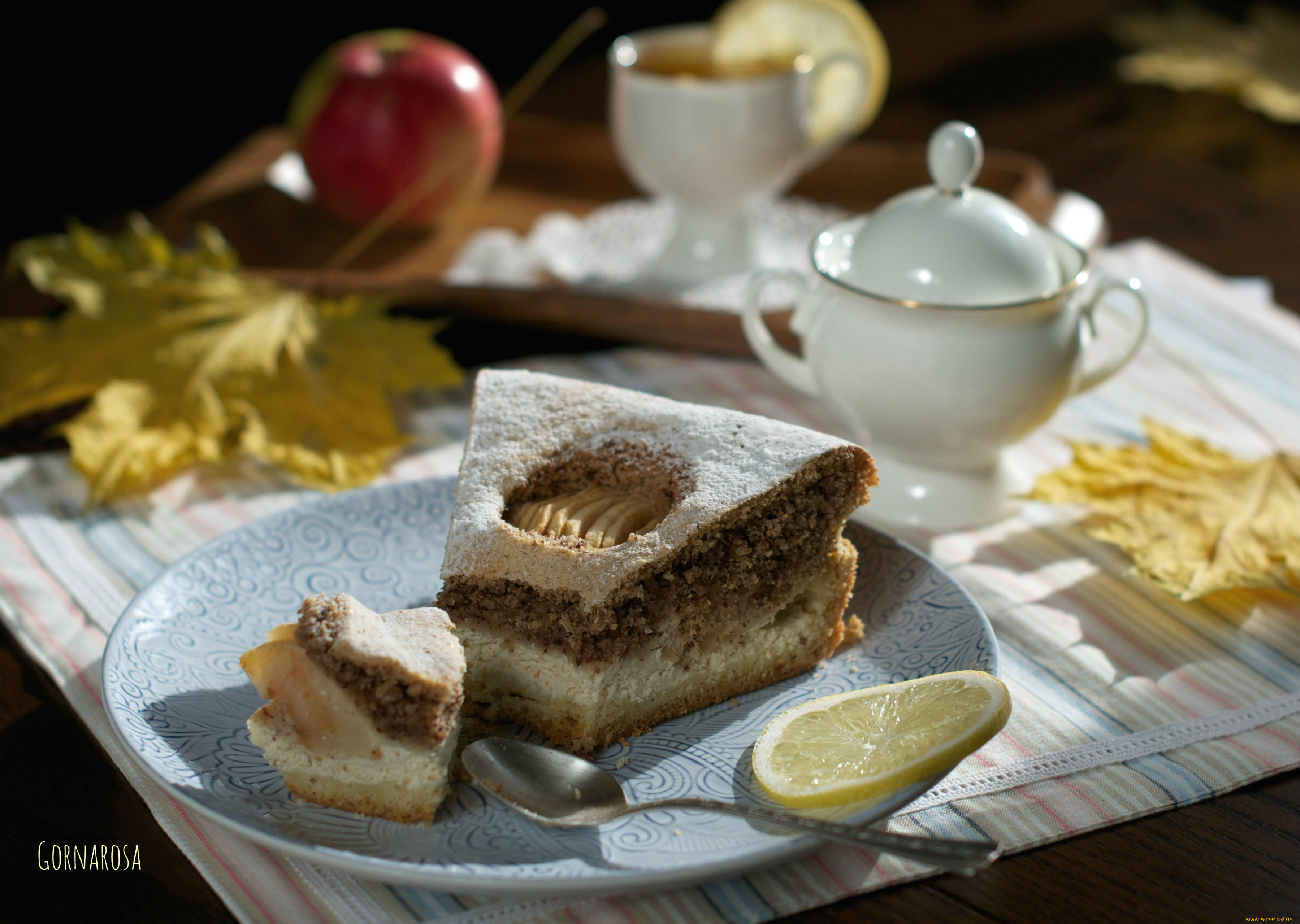 еда, пироги, кусок, лимон