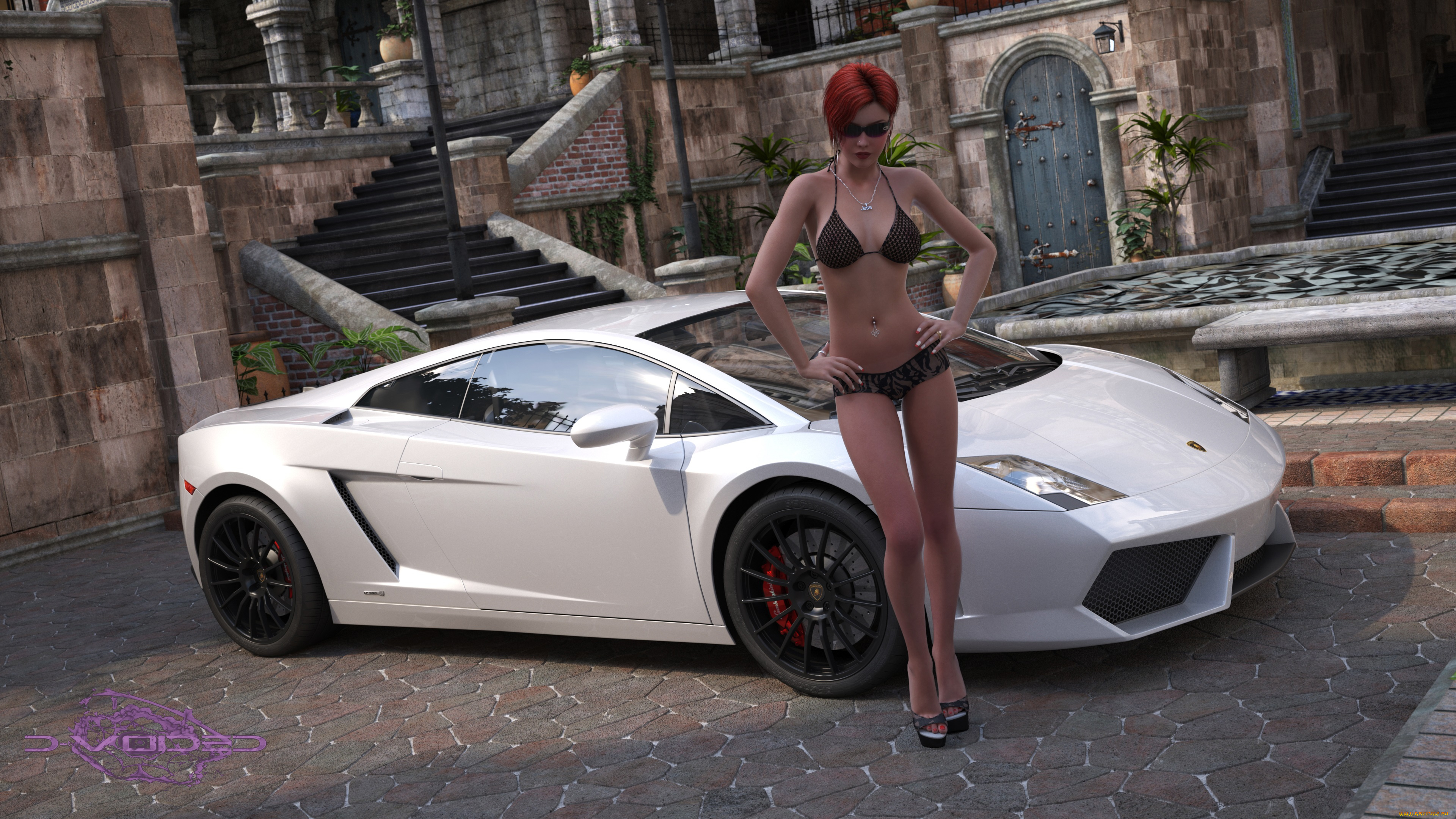 автомобили, 3д, автомобиль, девушка