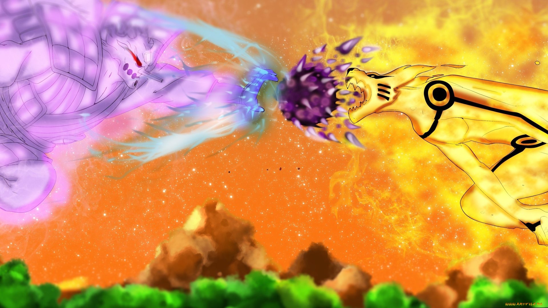 аниме, naruto, сусано, shippuden, бой, кьюби