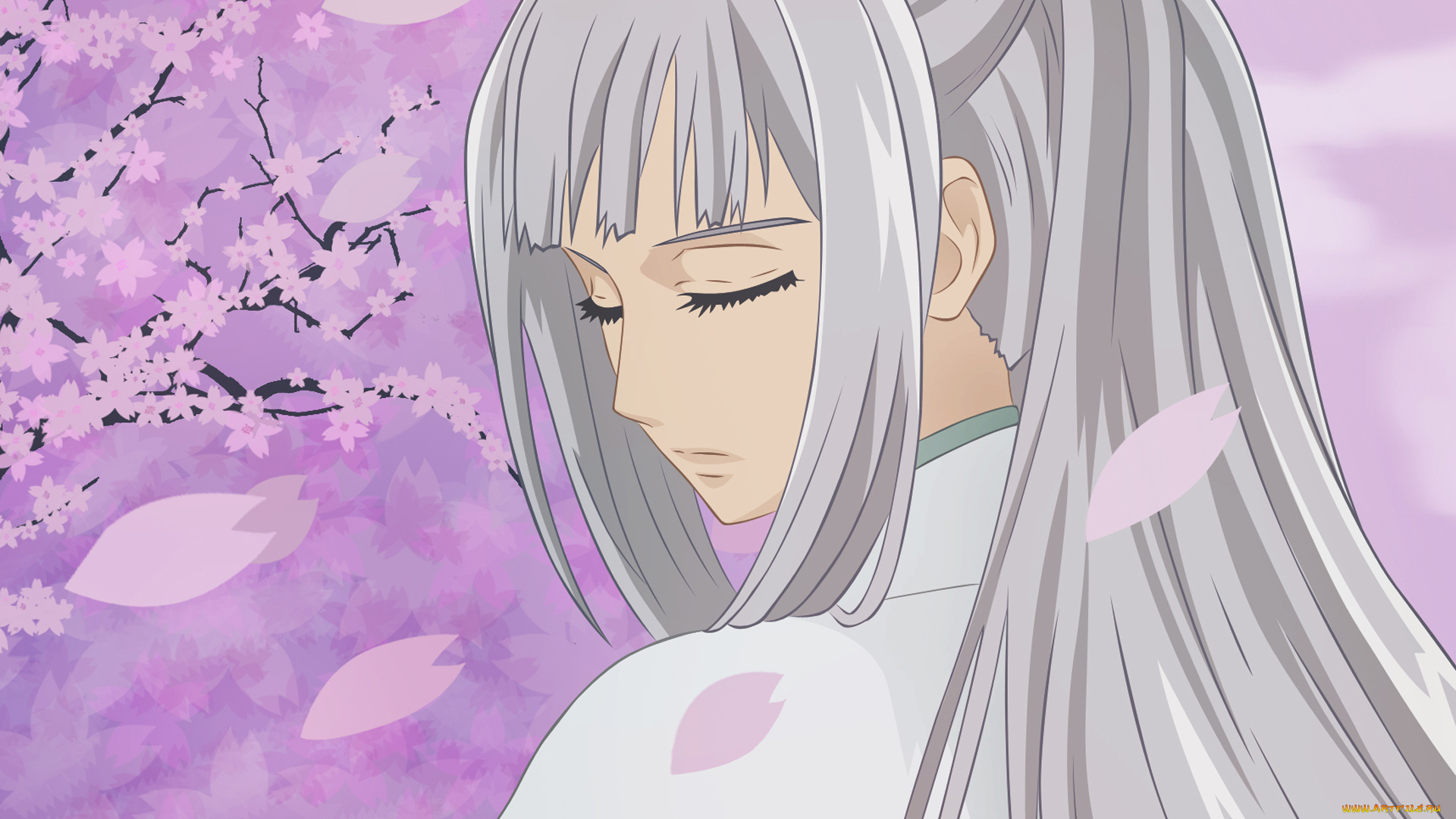 аниме, vampire, knight, hiou, shizuka, девушка, кимоно, сакура, деревья, цветы, лепестки