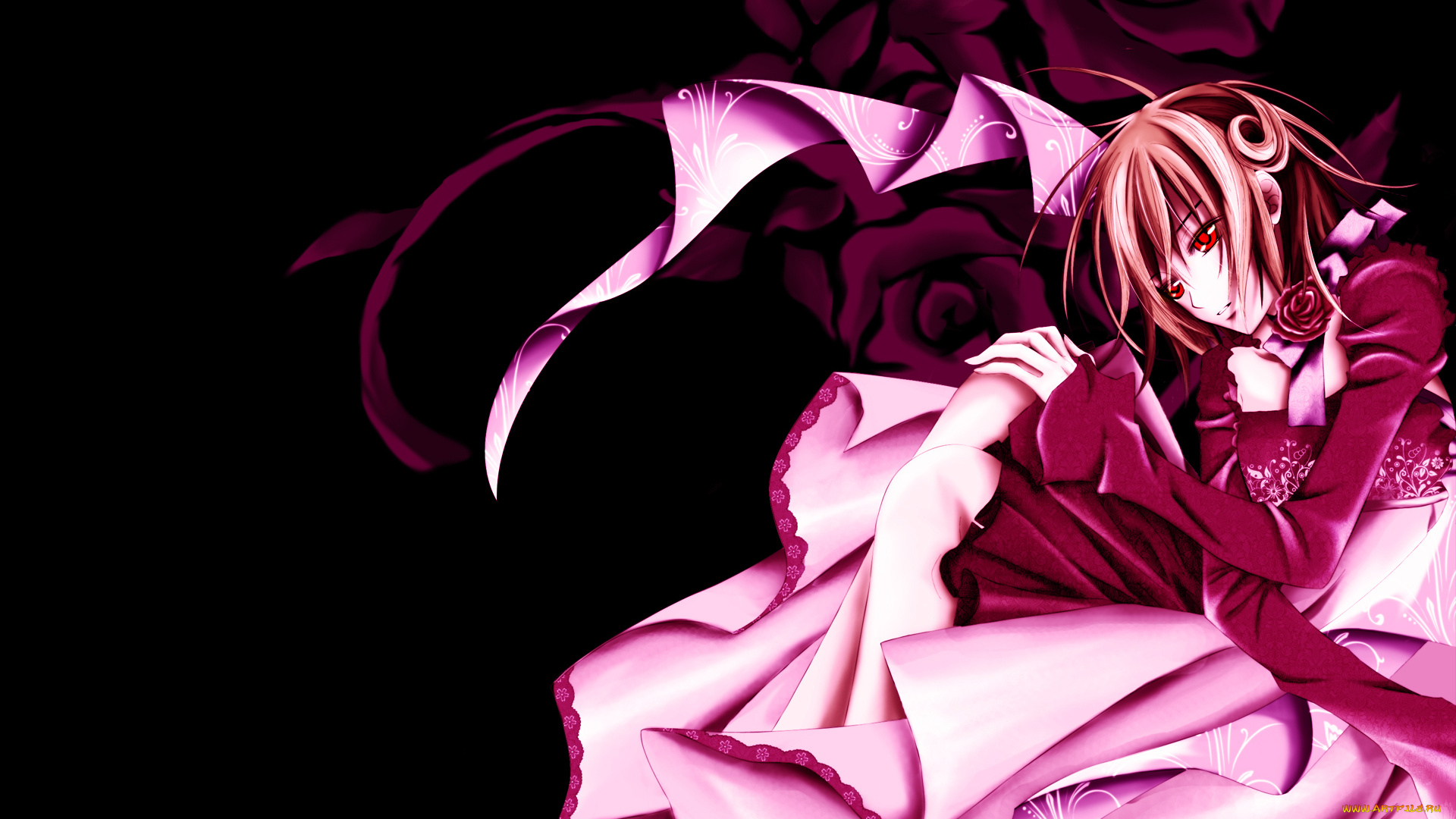 аниме, vampire, knight, yuuki, cross, девушка, розы, платье, цветы