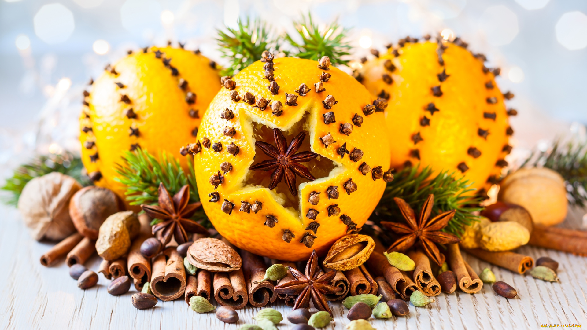 праздничные, угощения, орехи, декор, бадьян, гвоздика, корица, апельсин