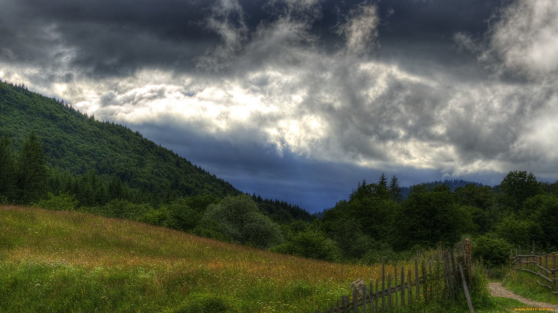 природа, другое, тучи, забор