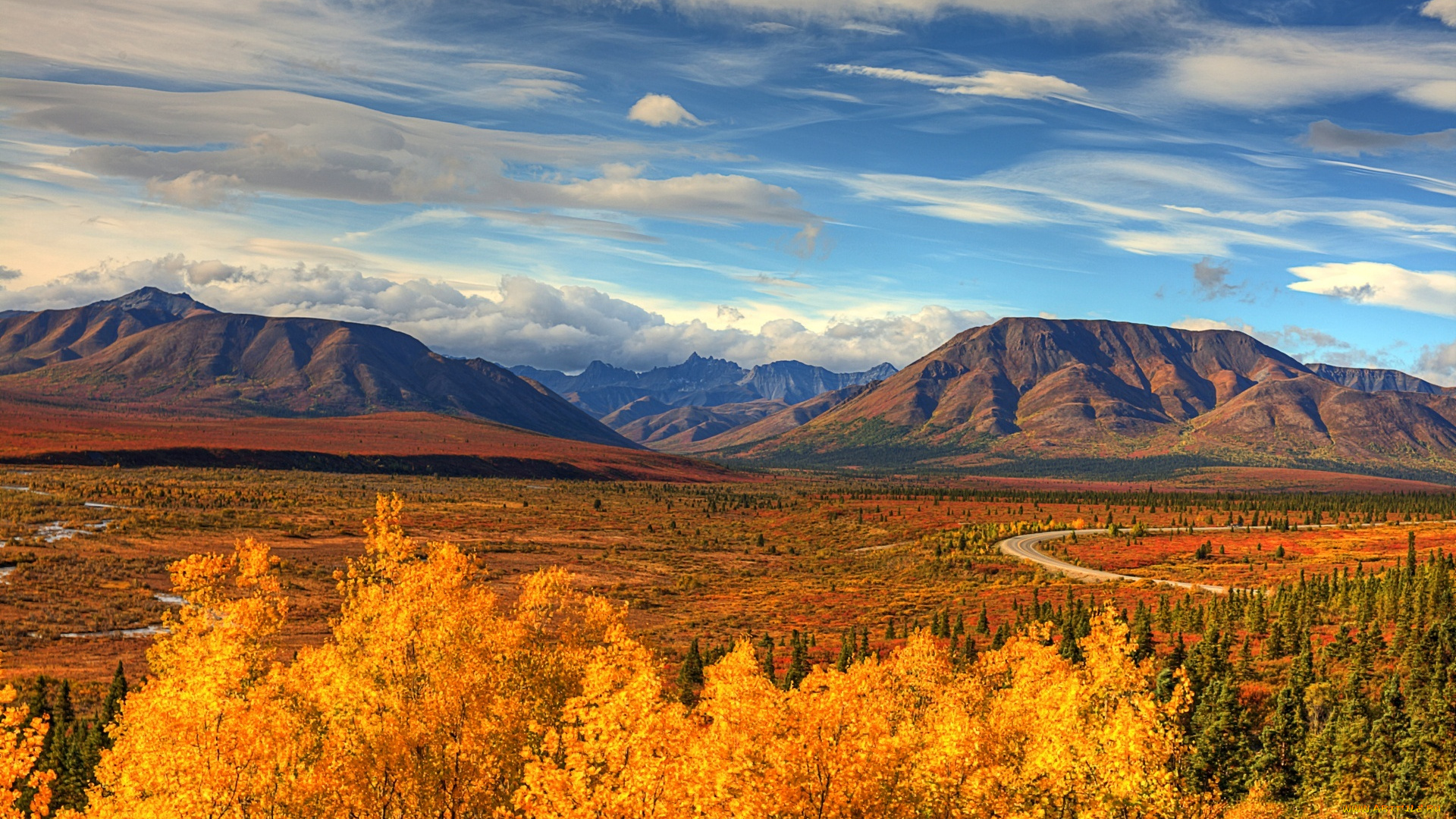 природа, пейзажи, деревья, облака, горы