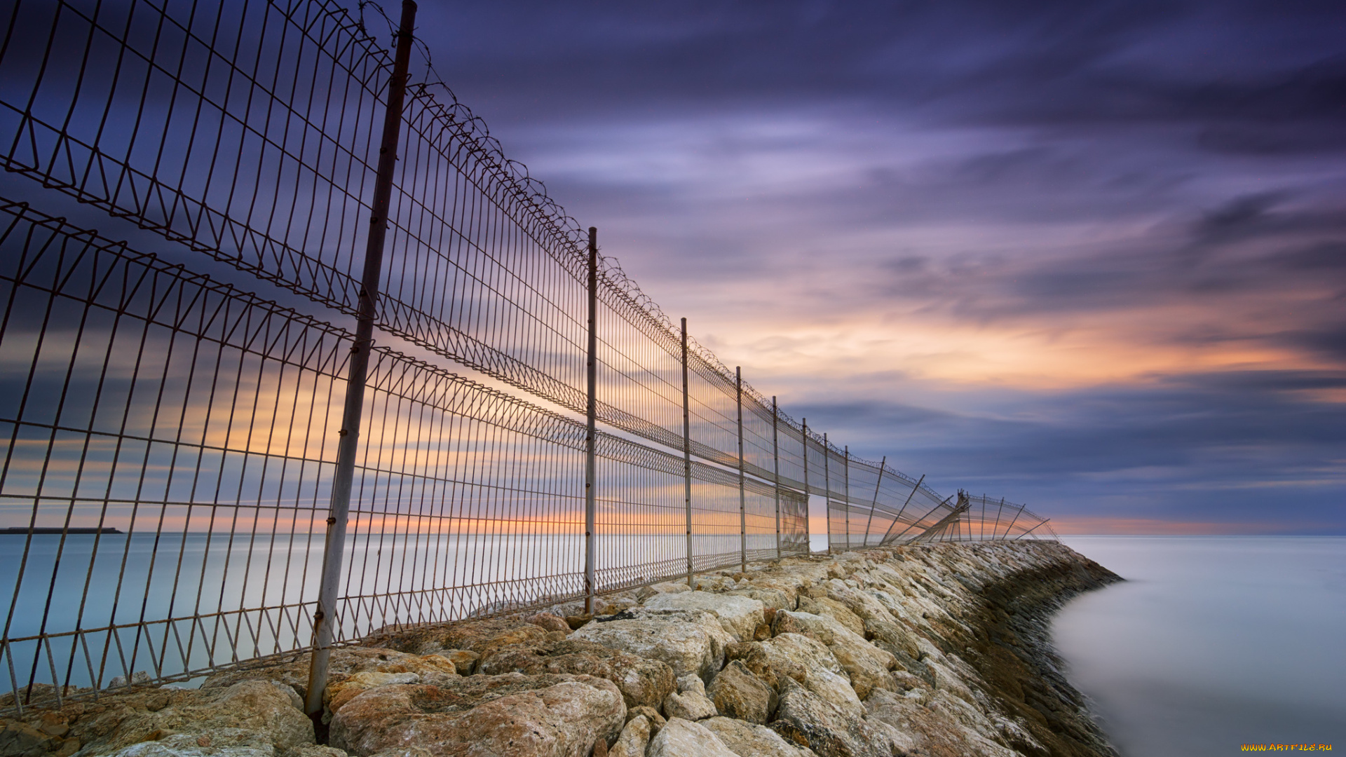 природа, побережье, океан, волнолом, ограда