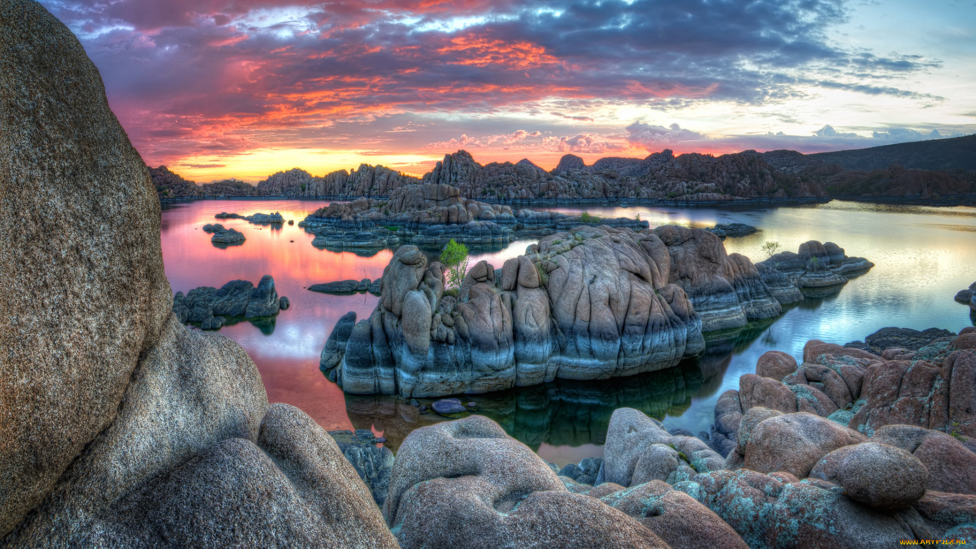 природа, реки, озера, вода, река, горы, небо, закат, пейзаж, облака