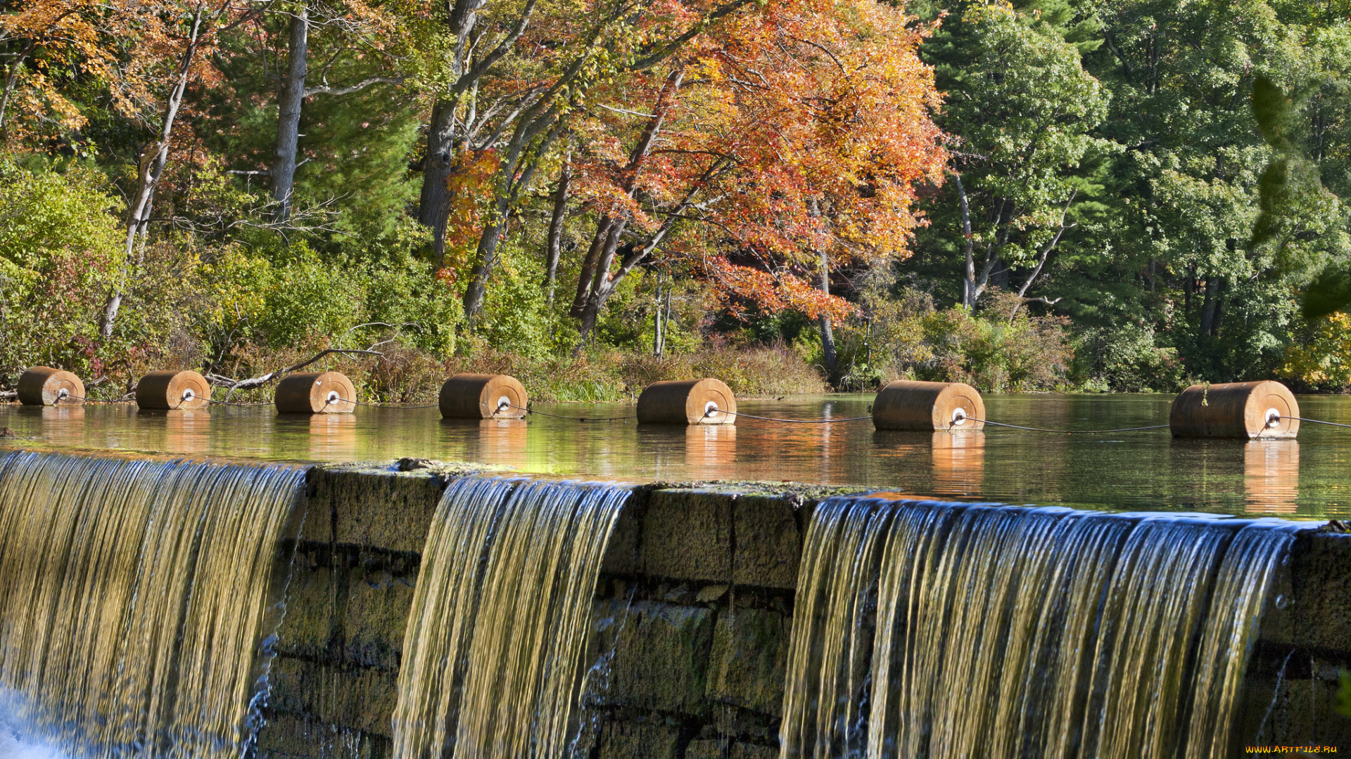 природа, водопады, осень, деревья, небо, водопад, вода, поток, пейзаж
