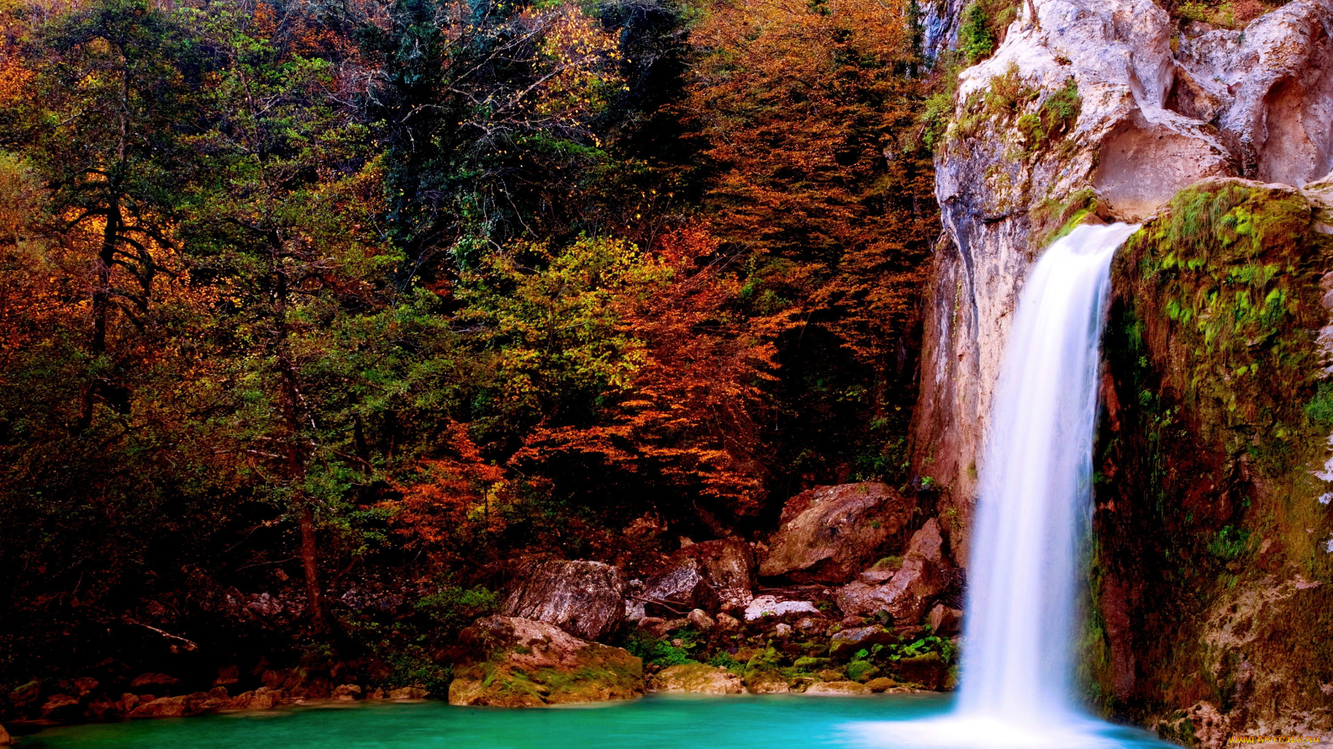 природа, водопады, осень, деревья, водопад, лес