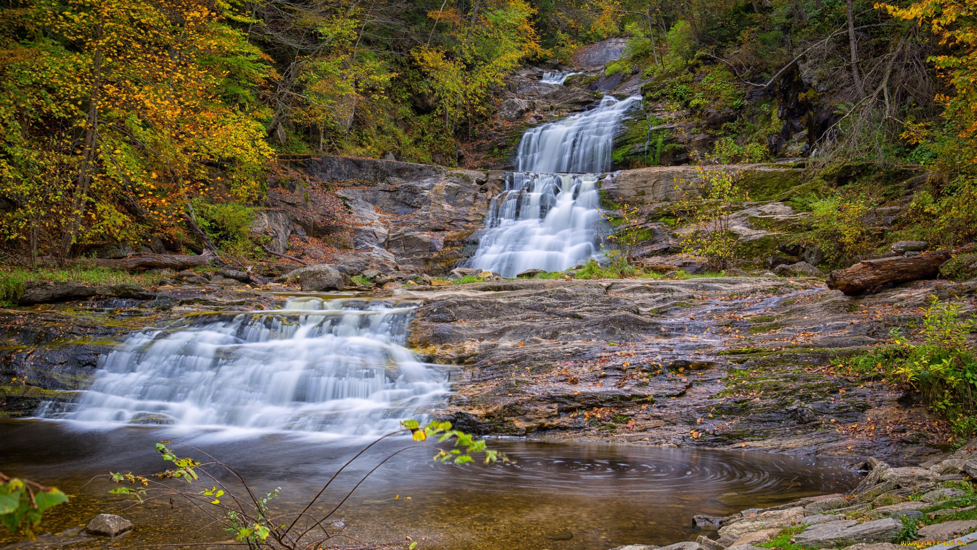 природа, водопады, река, водопад, лес
