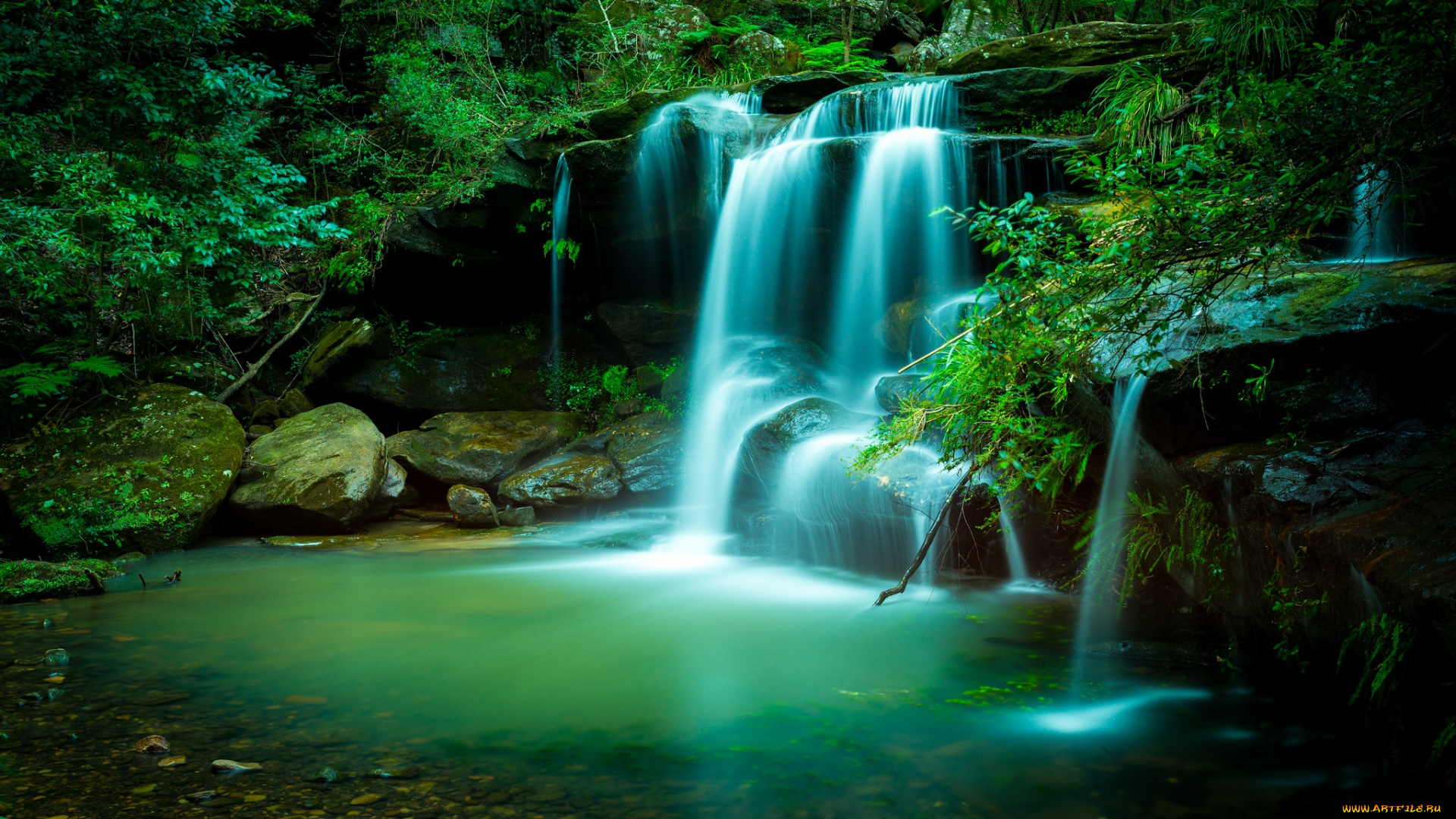 природа, водопады, водопад, река, лес
