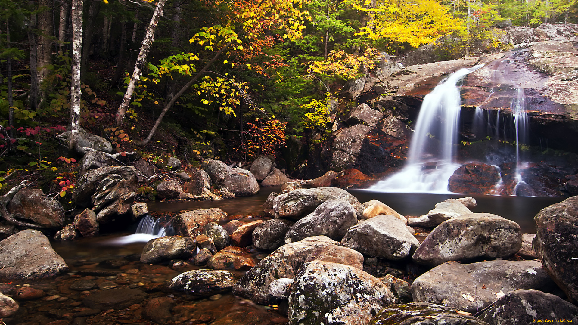 природа, водопады, водопад, река, лес