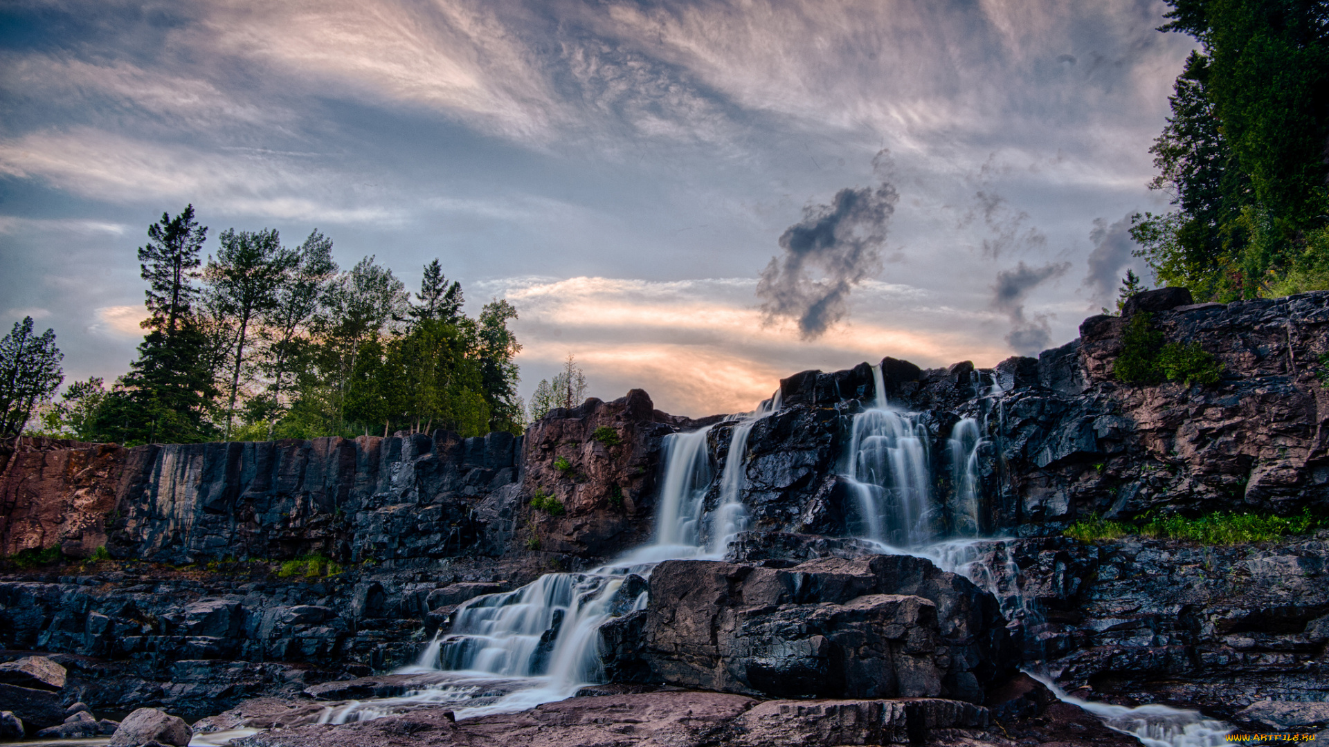 природа, водопады, водопад, река, лес
