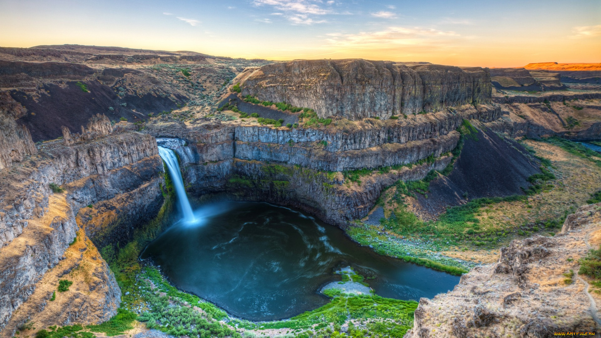 природа, водопады, washington, река, palouse, falls, usa, пейзаж, скалы, каньон, водопад, вашингтон, вид