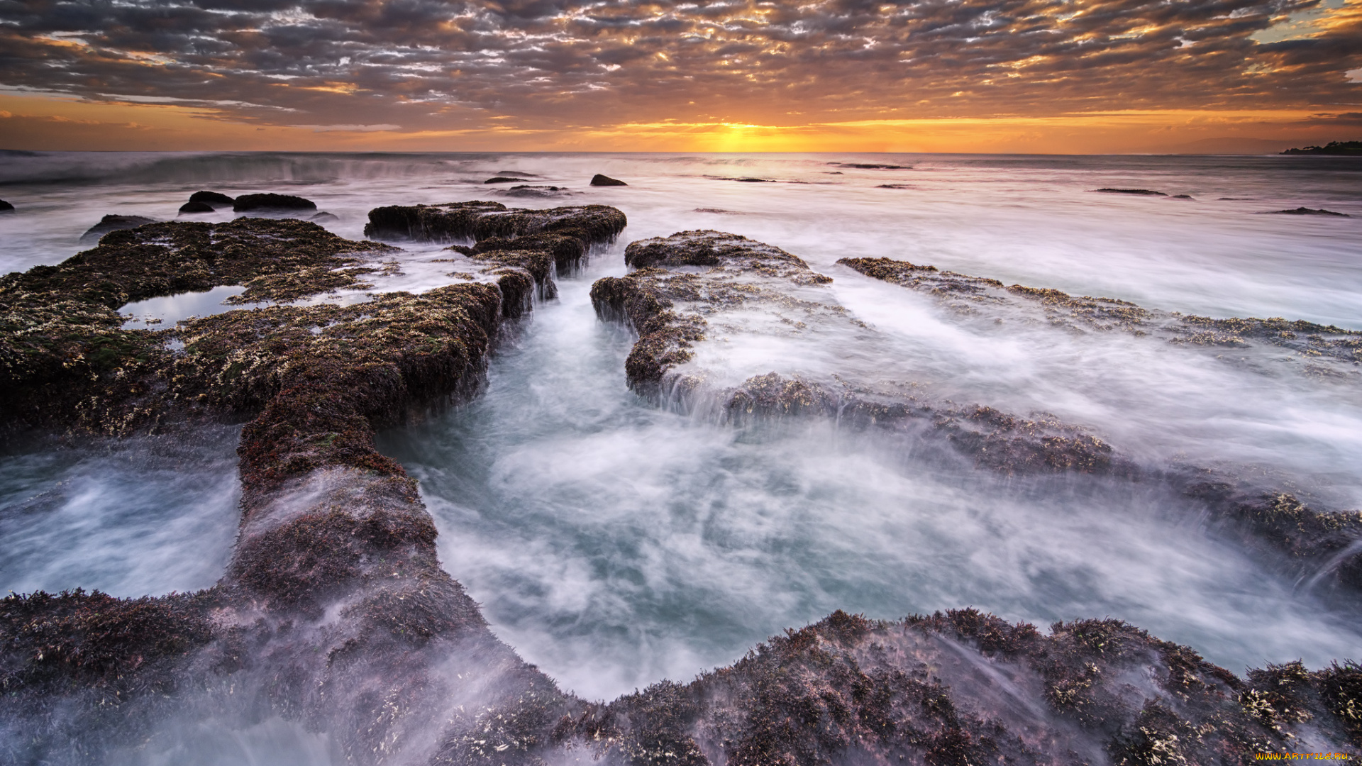 природа, восходы, закаты, океан, берег, скалы, волны