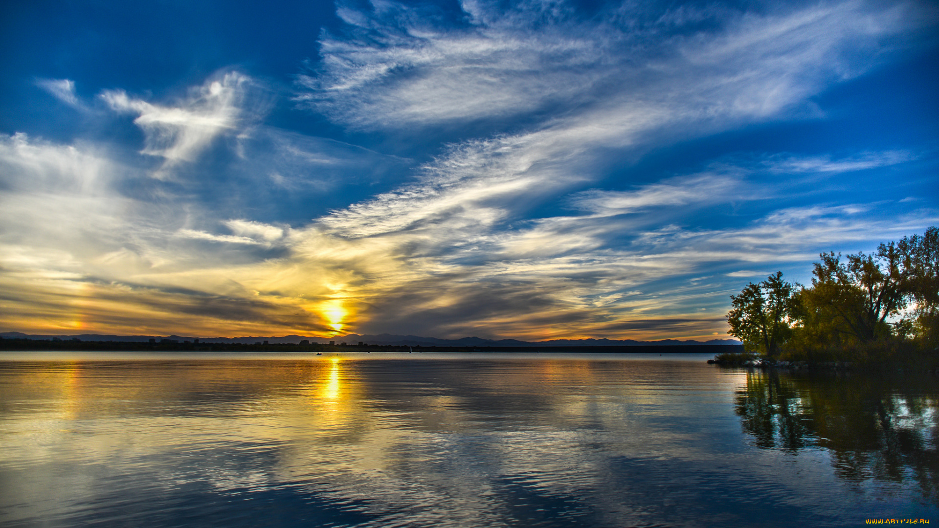 природа, восходы, закаты, отражение, закат, озеро, облака, небо