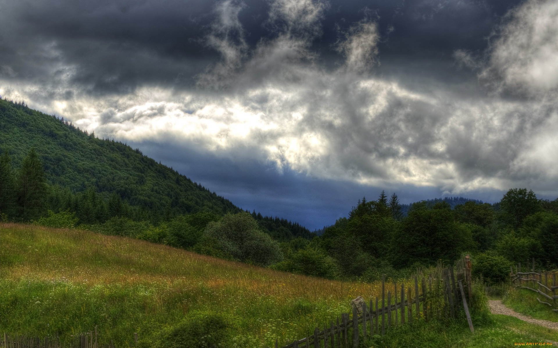 природа, другое, тучи, забор