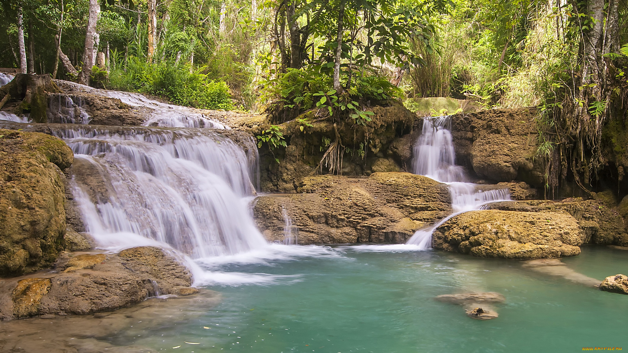 природа, водопады, водопад, река, лес