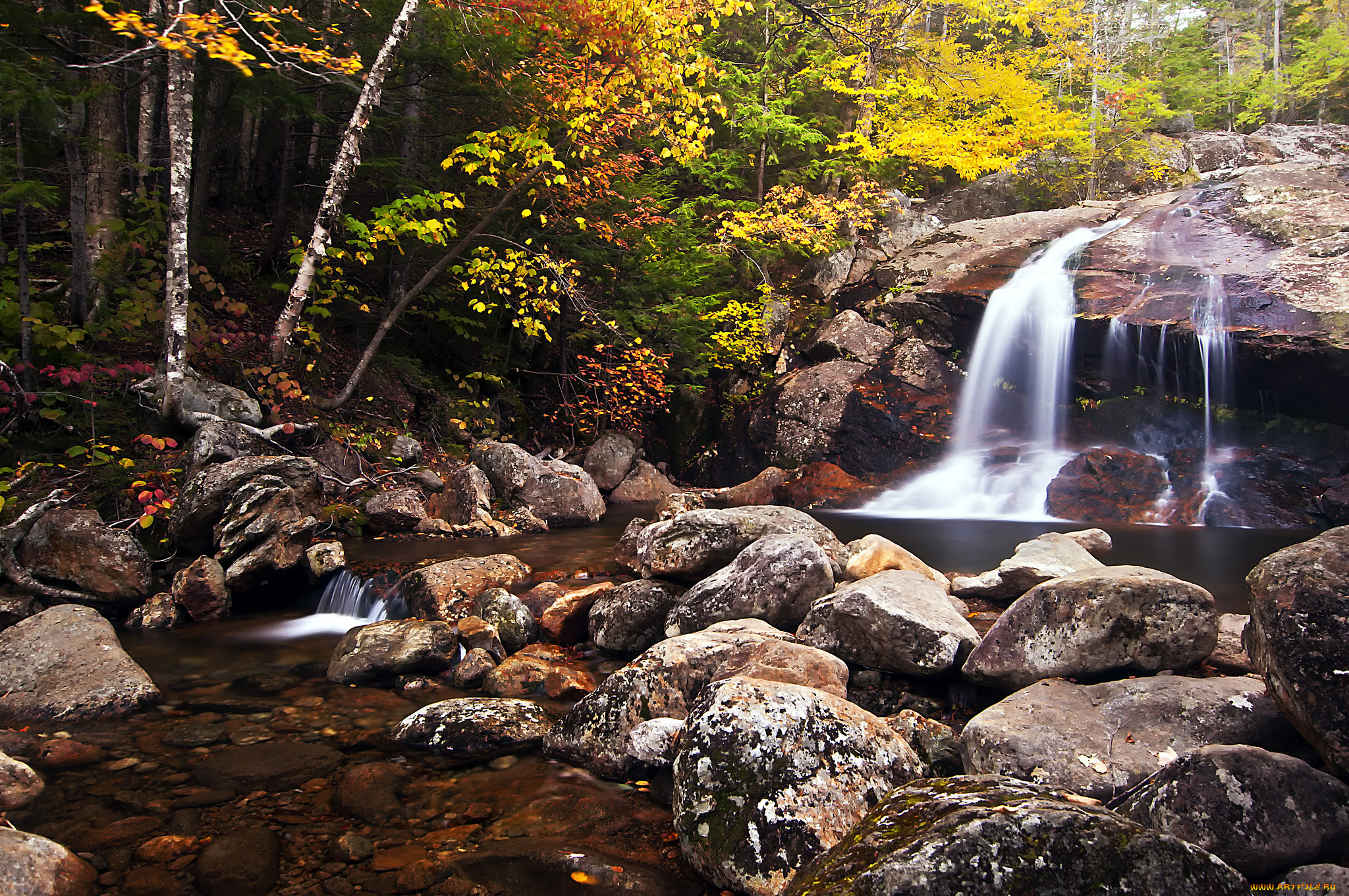 природа, водопады, водопад, река, лес