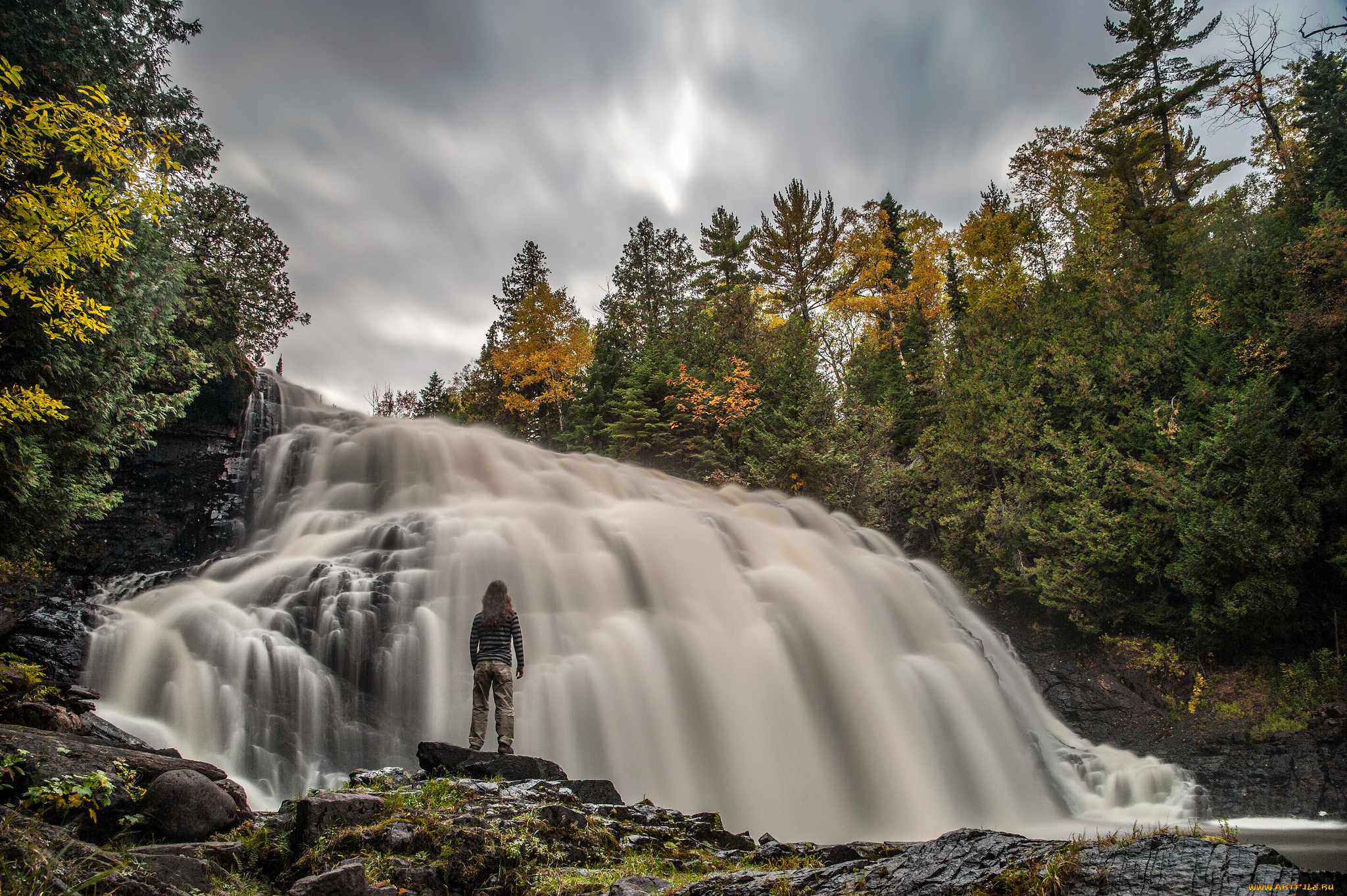 природа, водопады, водопад, река, лес