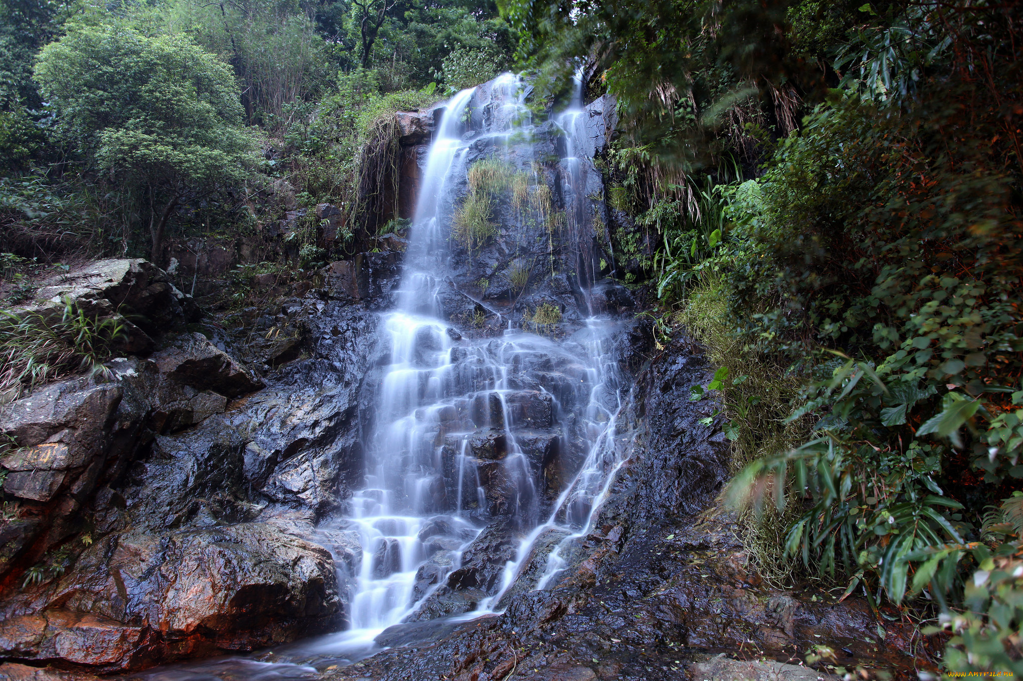природа, водопады, водопад, река, лес