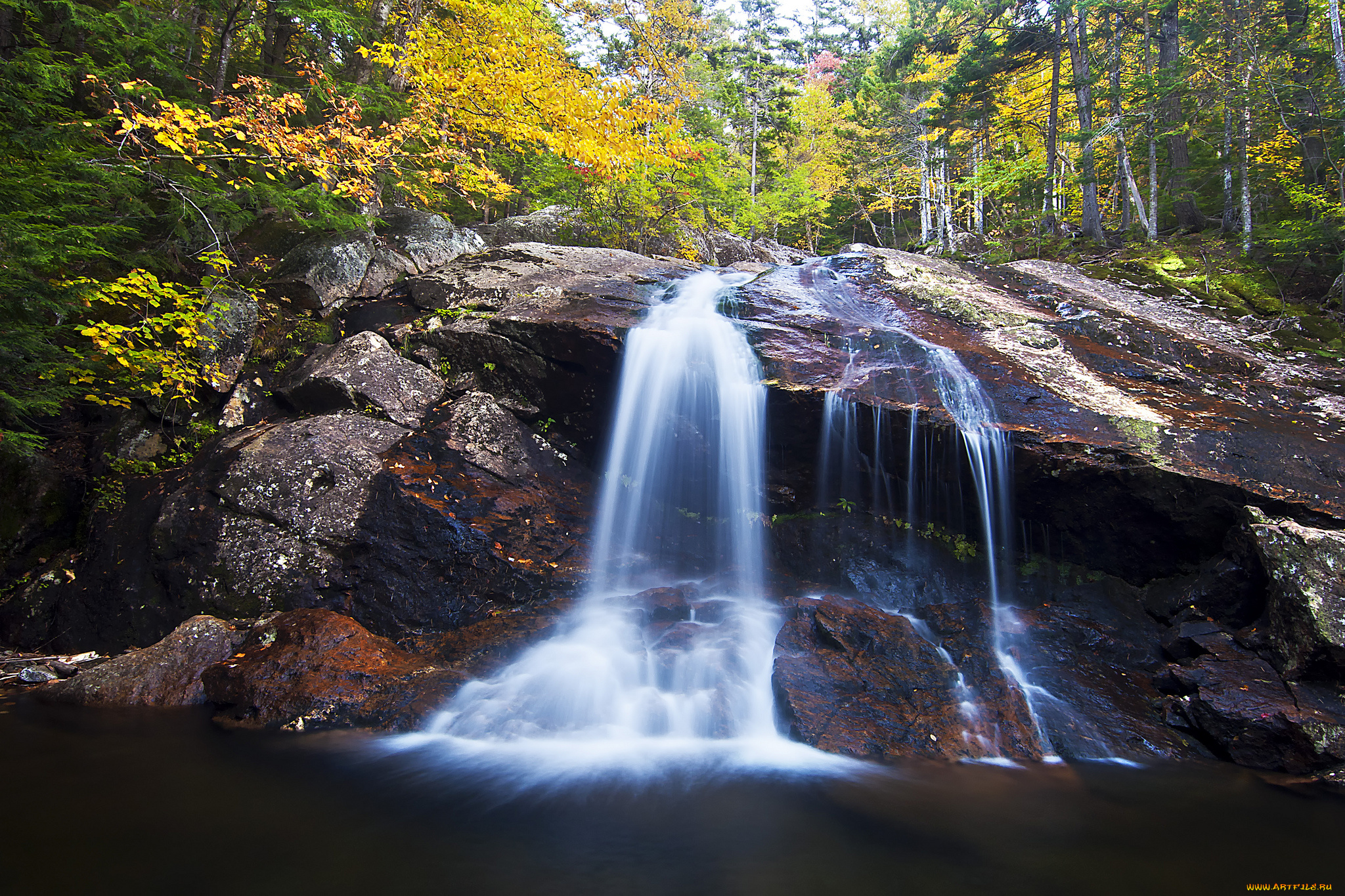 природа, водопады, водопад, река, лес