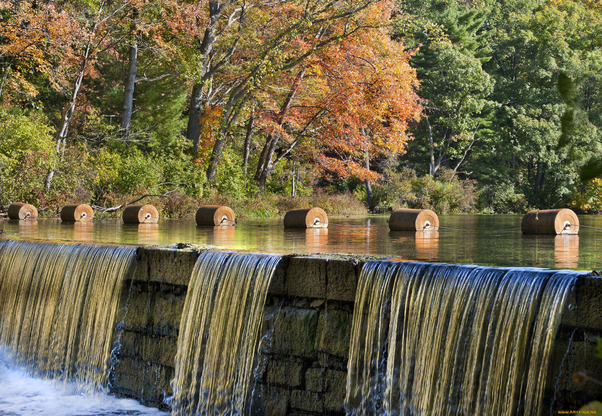 природа, водопады, осень, деревья, небо, водопад, вода, поток, пейзаж