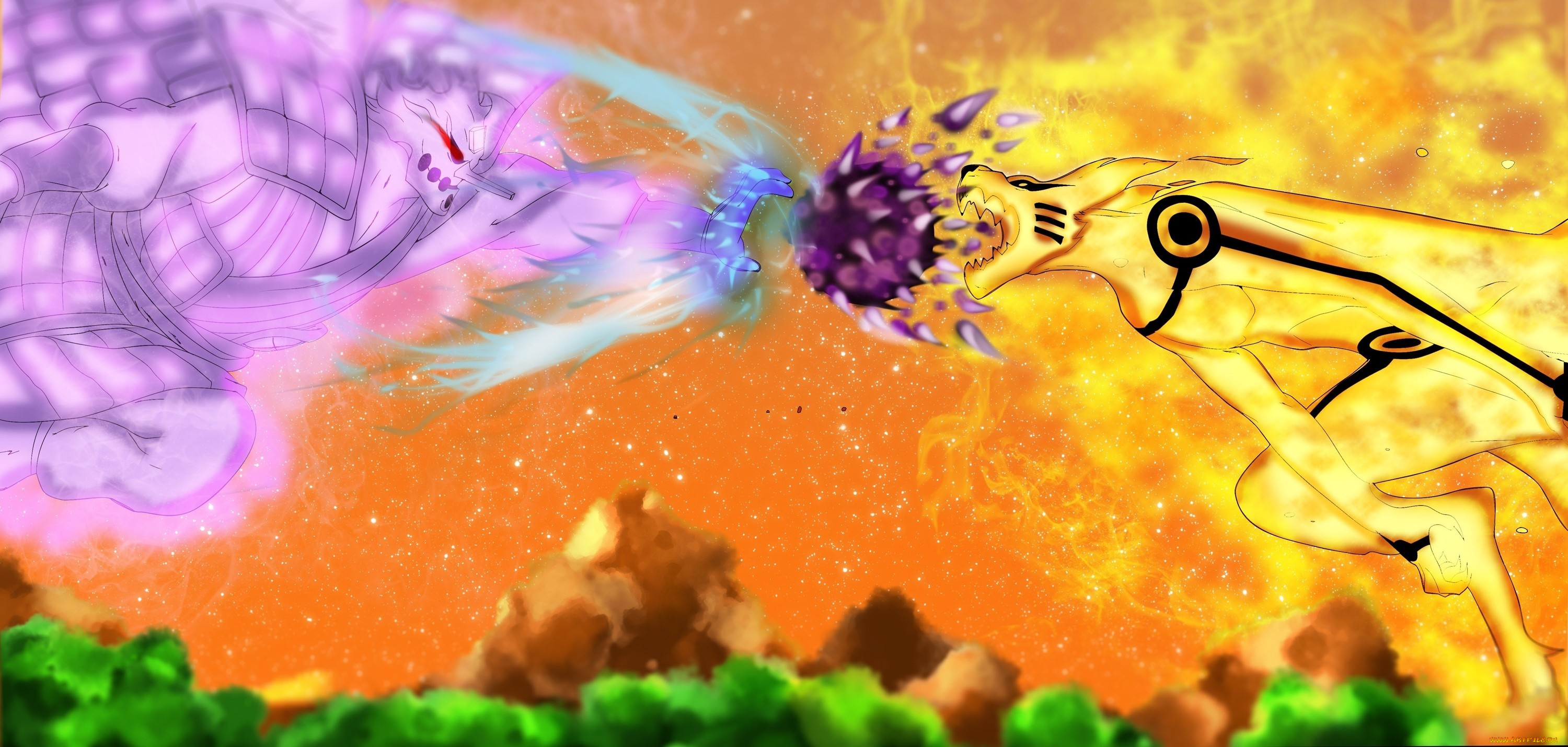 аниме, naruto, сусано, shippuden, бой, кьюби