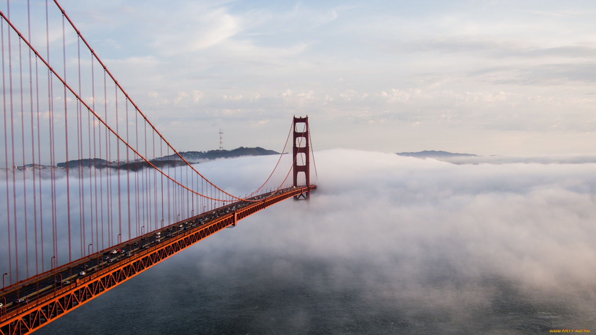 города, -, мосты, мост, туман, пейзаж