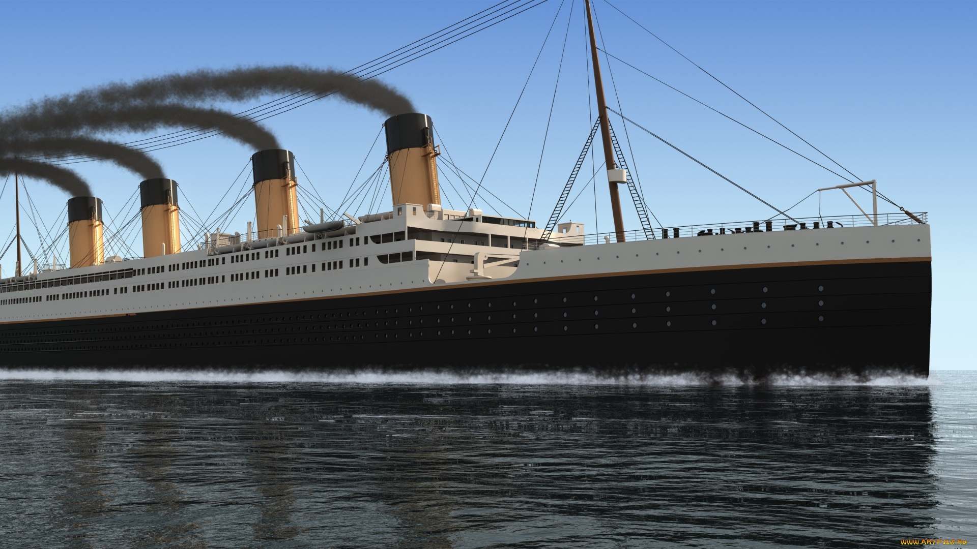 корабли, 3d, море, титаник, корабль