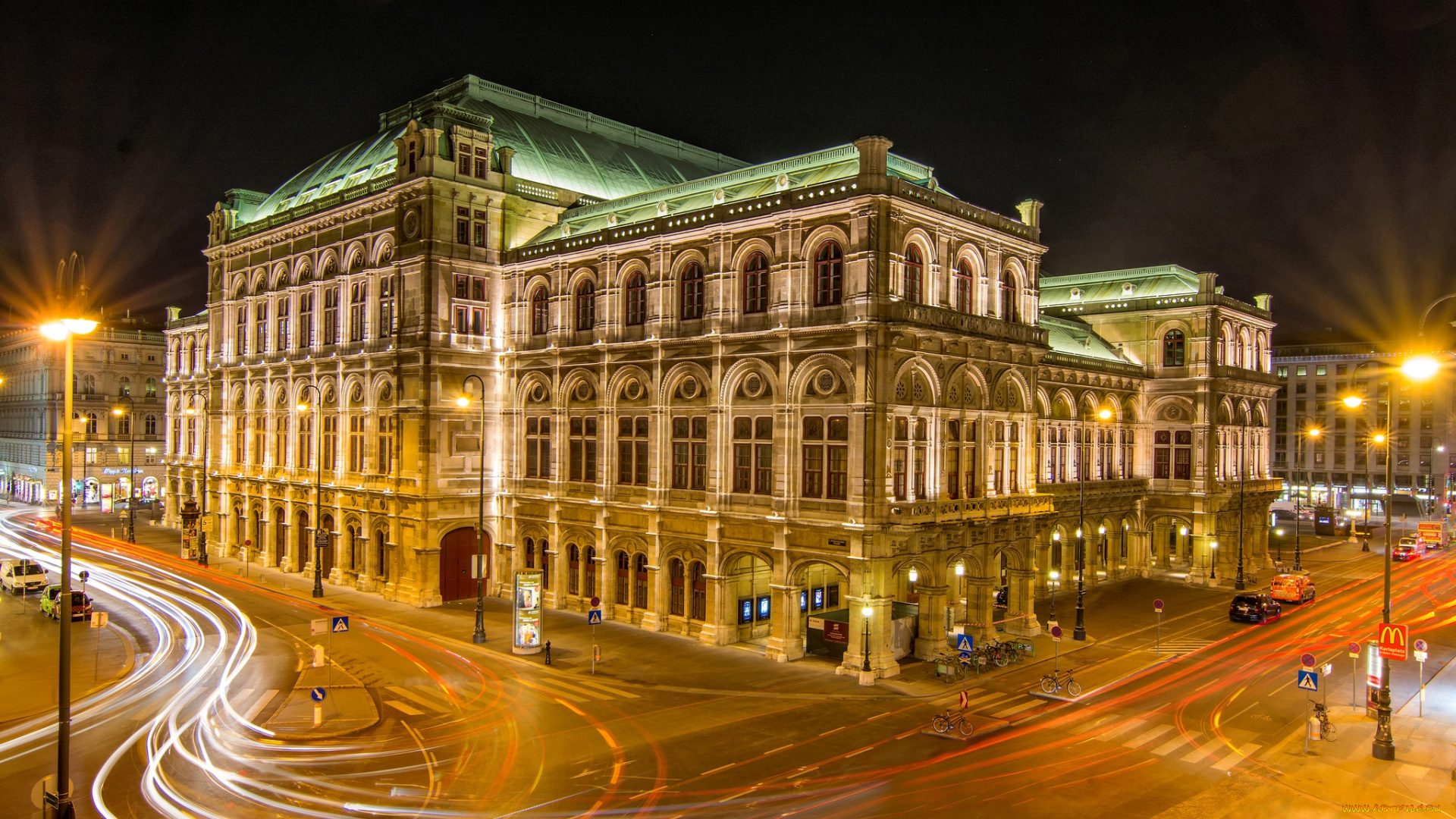 vienna, opera, города, вена, , австрия, здание, опера, огни, ночь