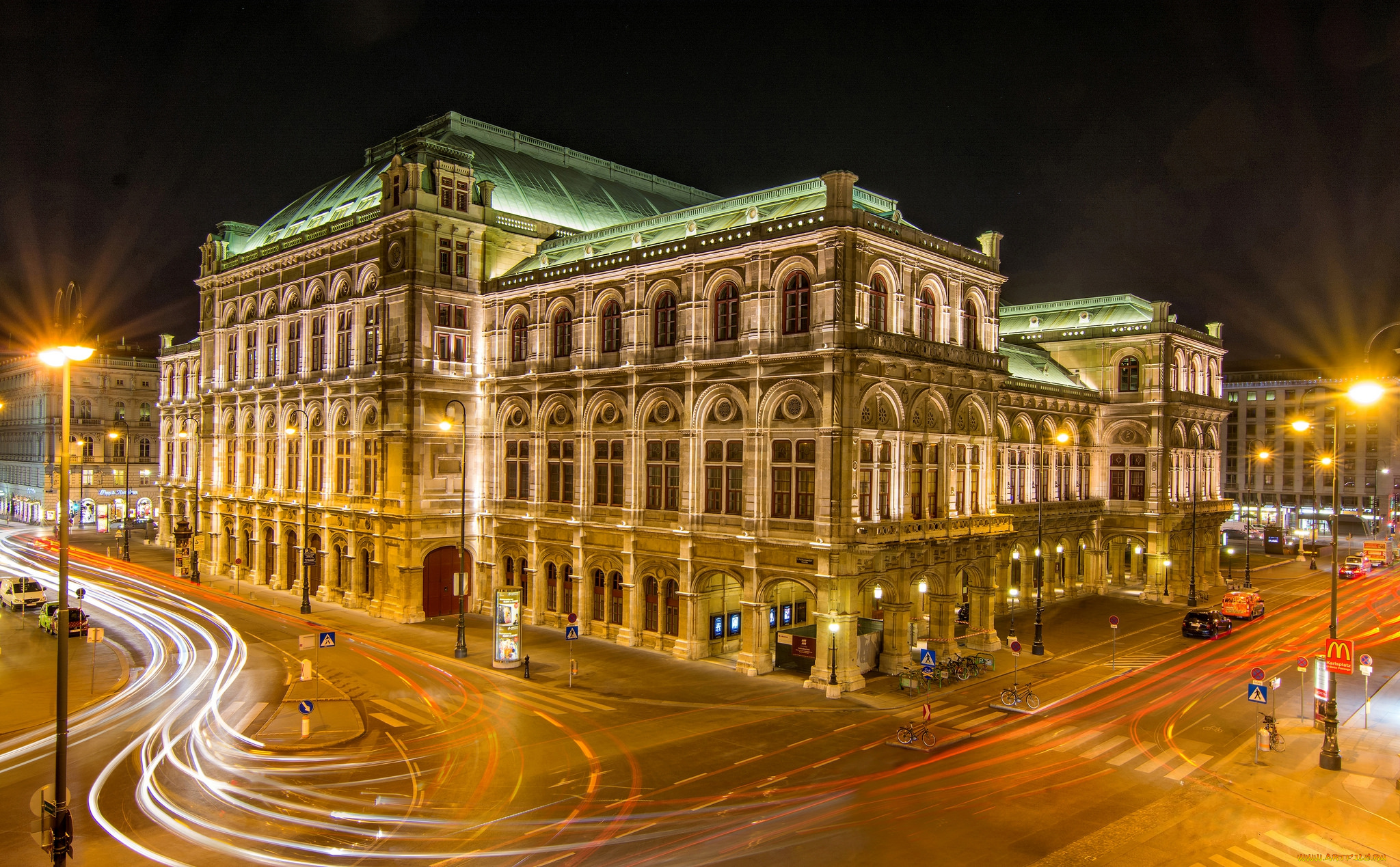 vienna, opera, города, вена, , австрия, здание, опера, огни, ночь