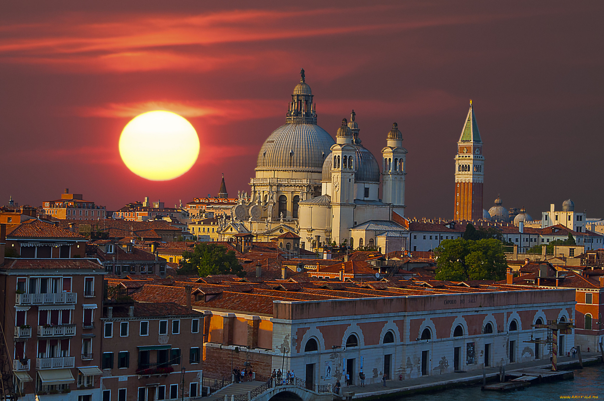 venice, at, sunset, города, венеция, , италия, закат