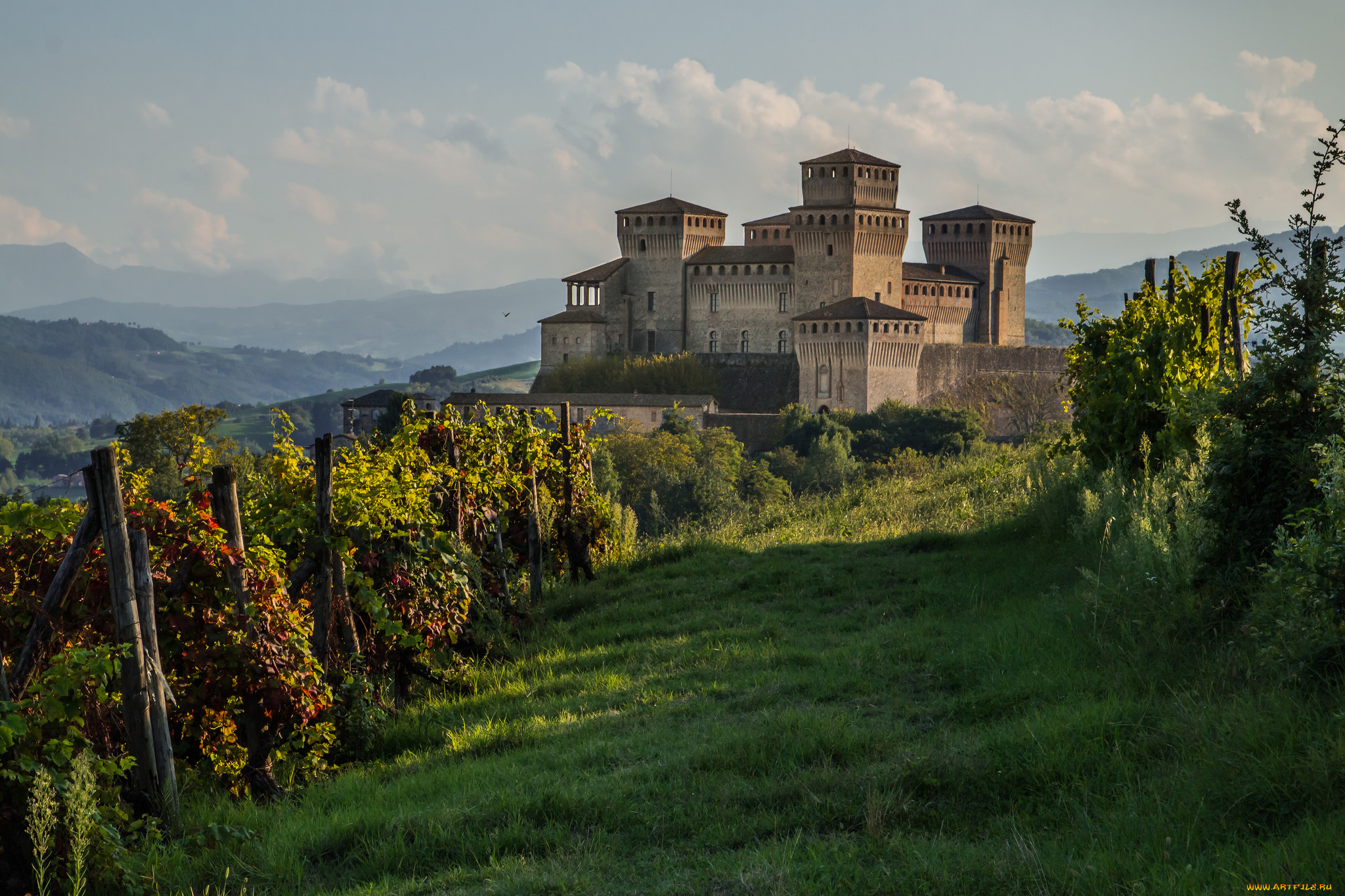 castello, di, torrechiara, города, -, дворцы, , замки, , крепости, виноградник, замок