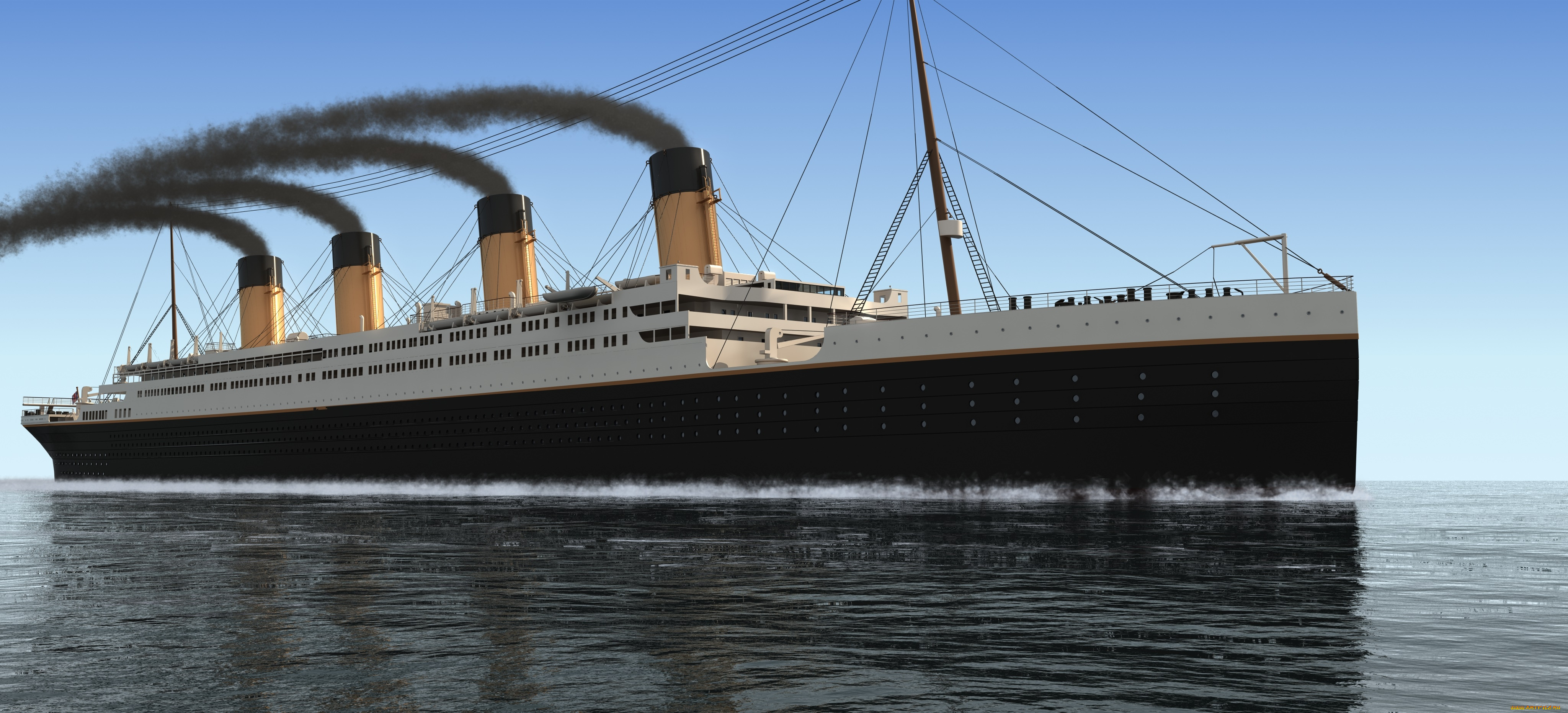 корабли, 3d, море, титаник, корабль