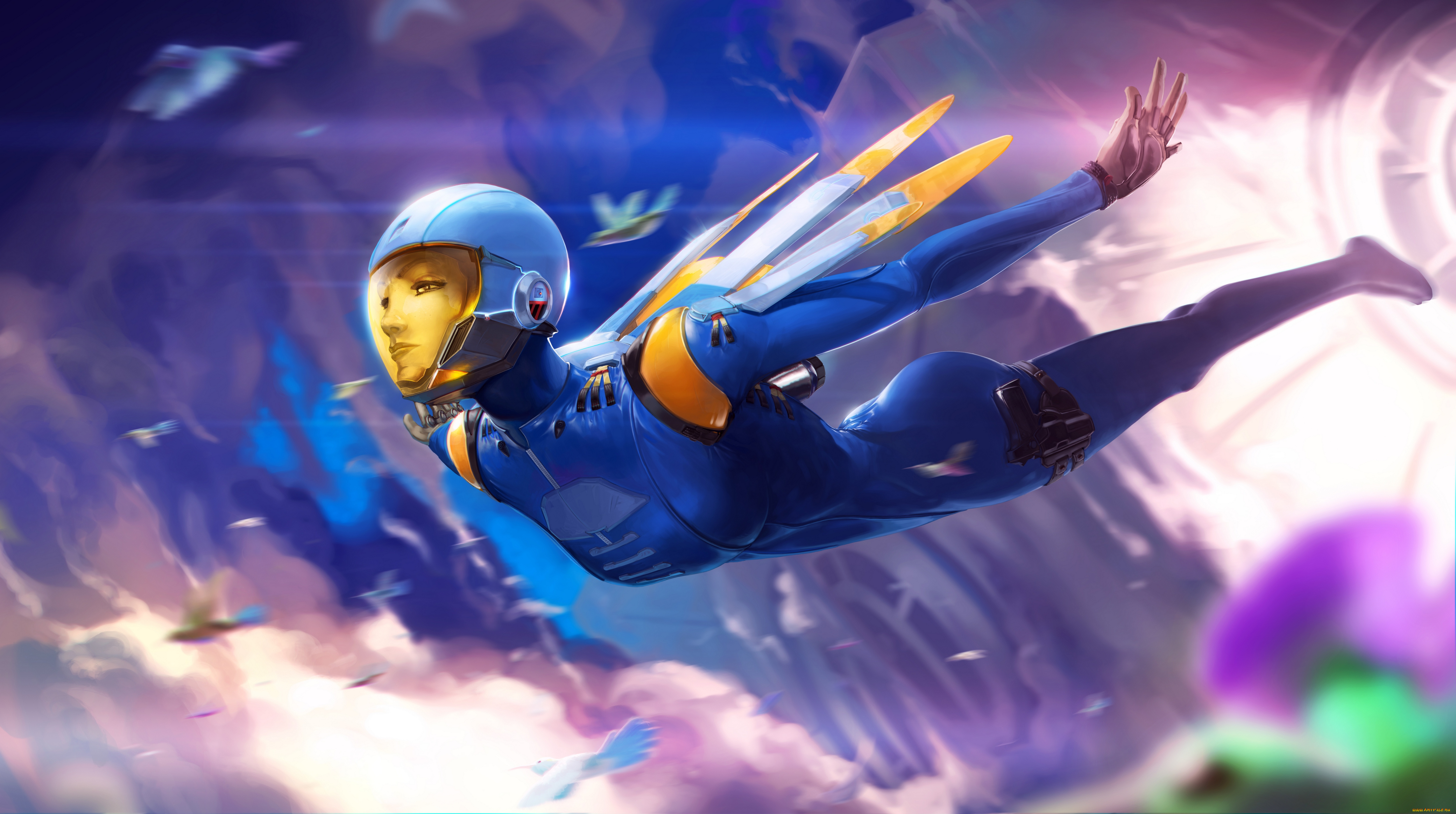 фэнтези, девушки, полет, скафандр, будущее, девушка