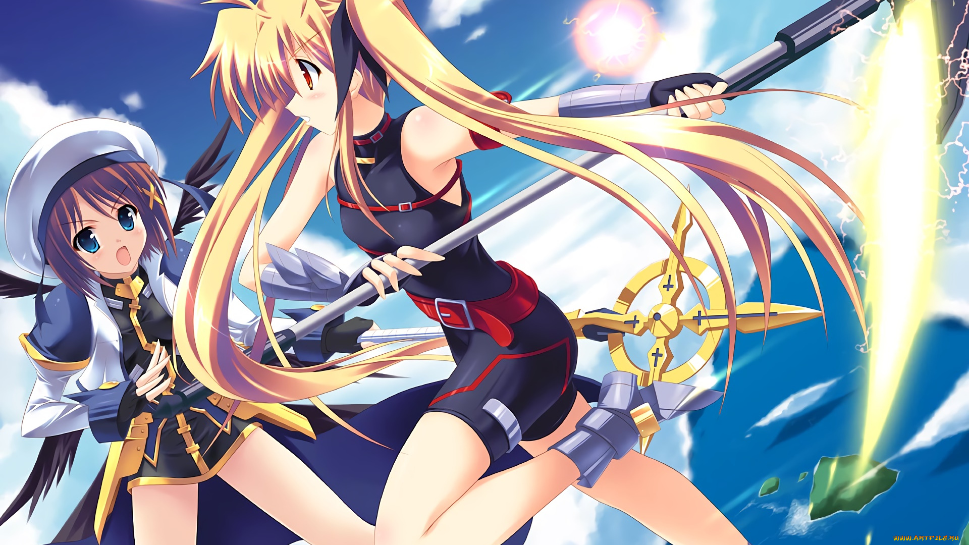 аниме, mahou, shoujo, lyrical, nanoha, фон, взгляд, девушки