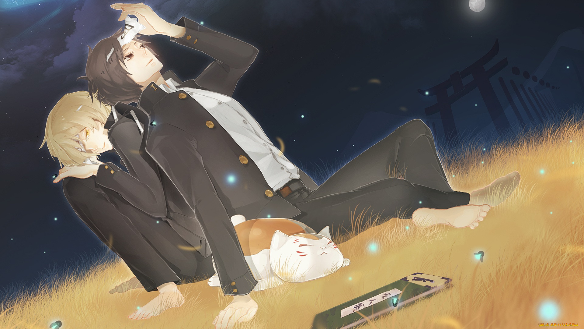 аниме, natsume, yuujinchou, парень, взгляд, фон
