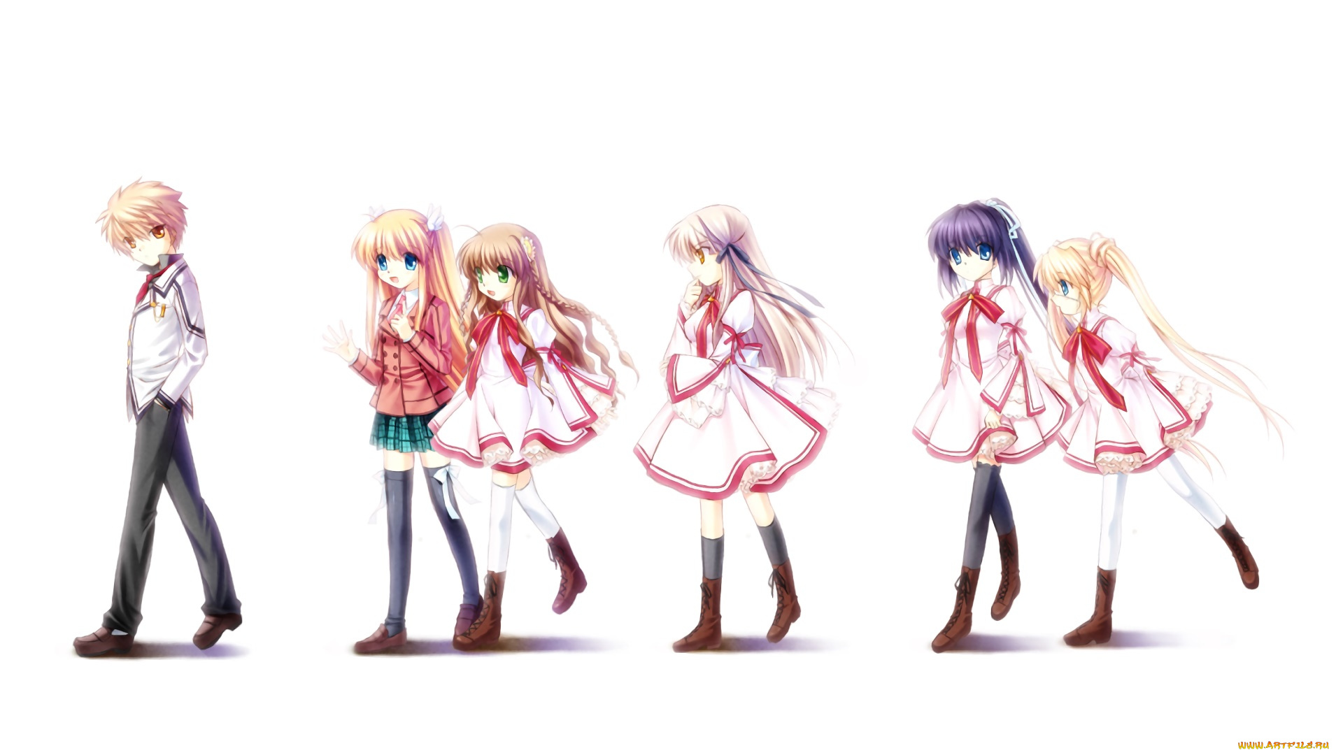 аниме, rewrite, девушки, взгляд, фон