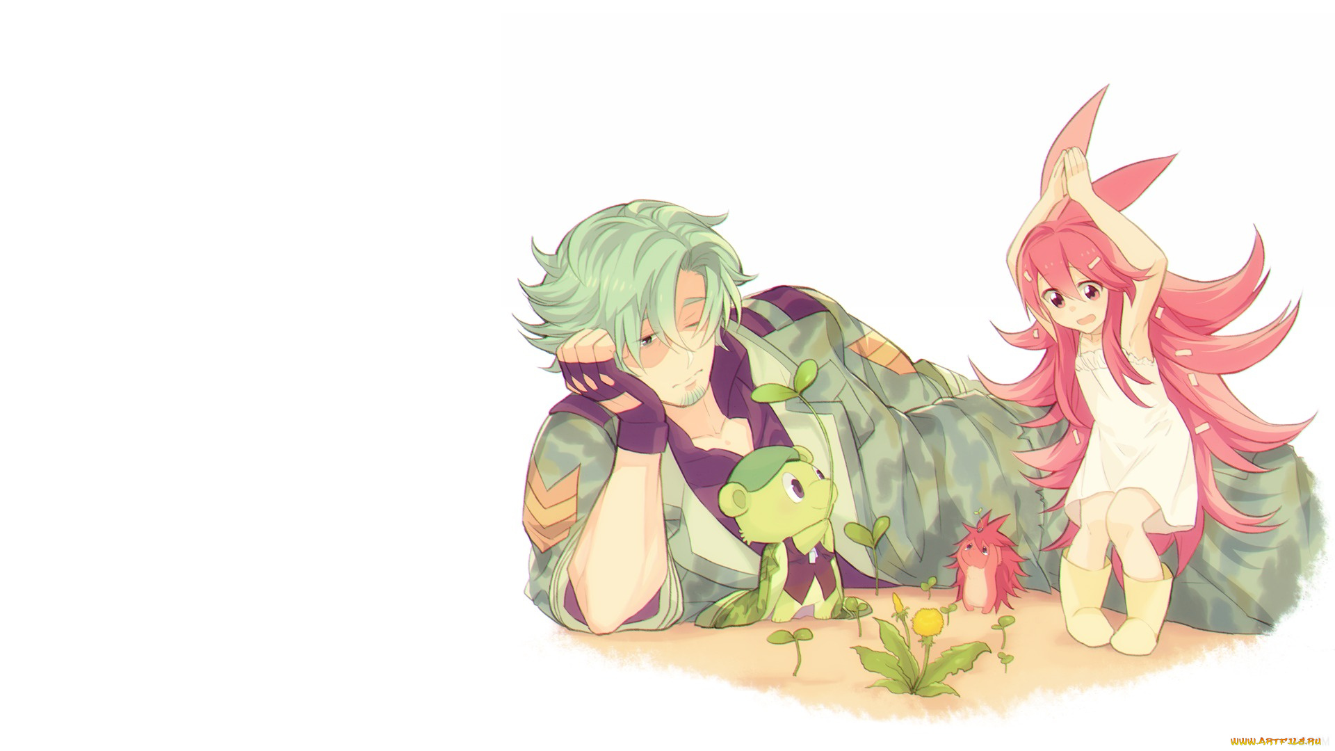 аниме, unknown, , другое, весёлые, лесные, друзья, минимализм, ёжик, лес, одуванчик, парень, девочка, настроение, flippy, flaky, happy, tree, friends