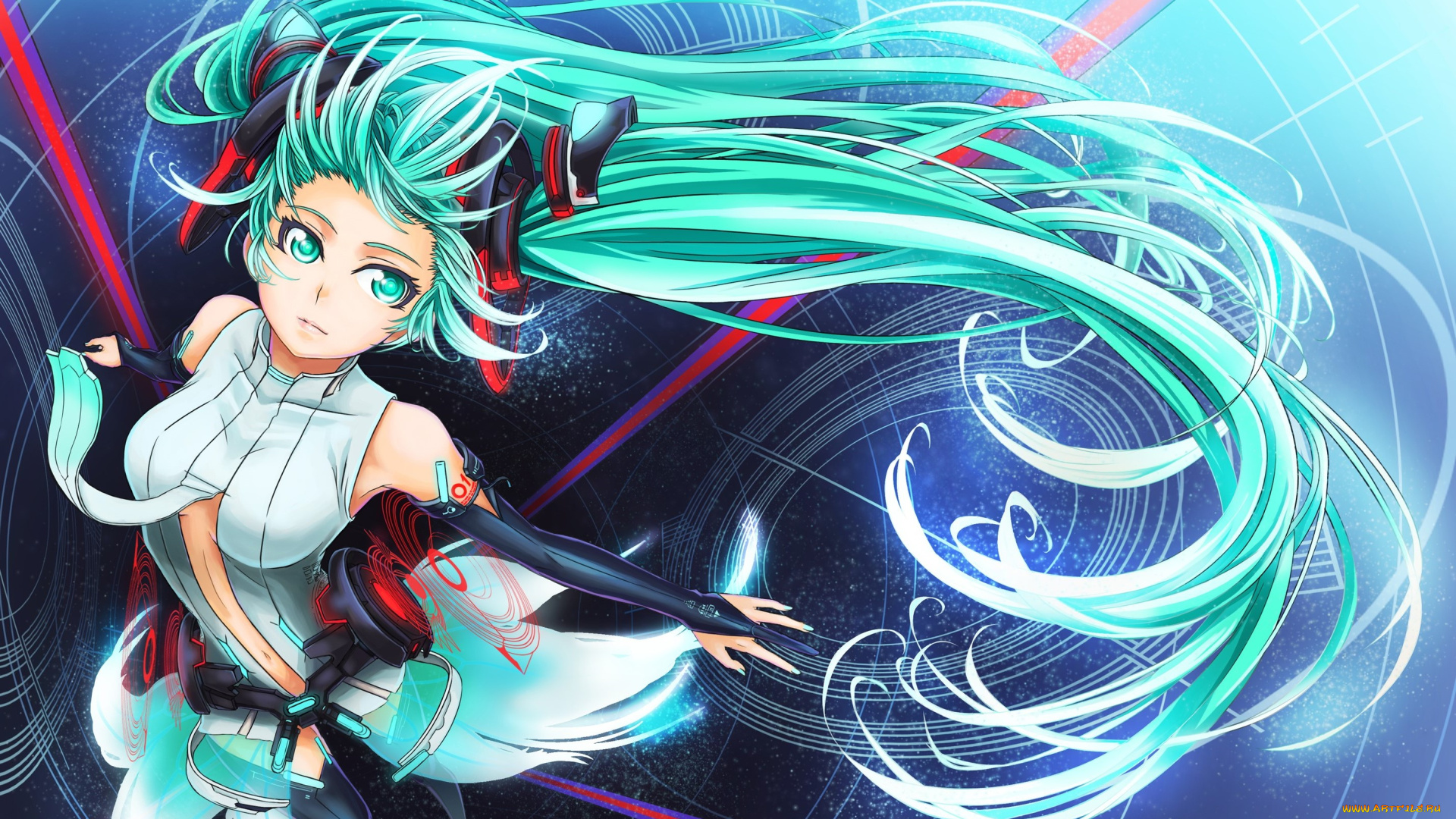 аниме, vocaloid, девушка, взгляд, фон