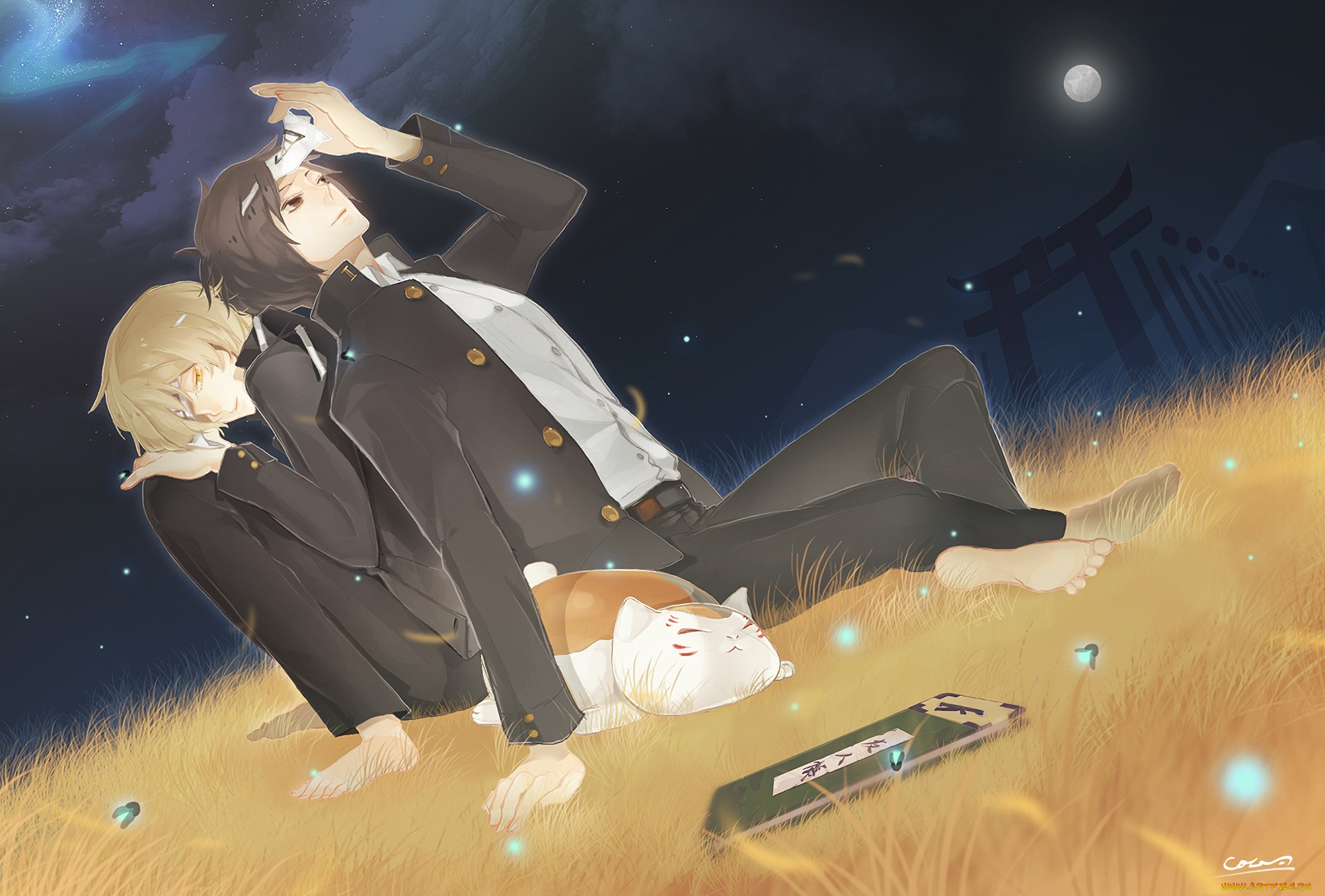 аниме, natsume, yuujinchou, парень, взгляд, фон