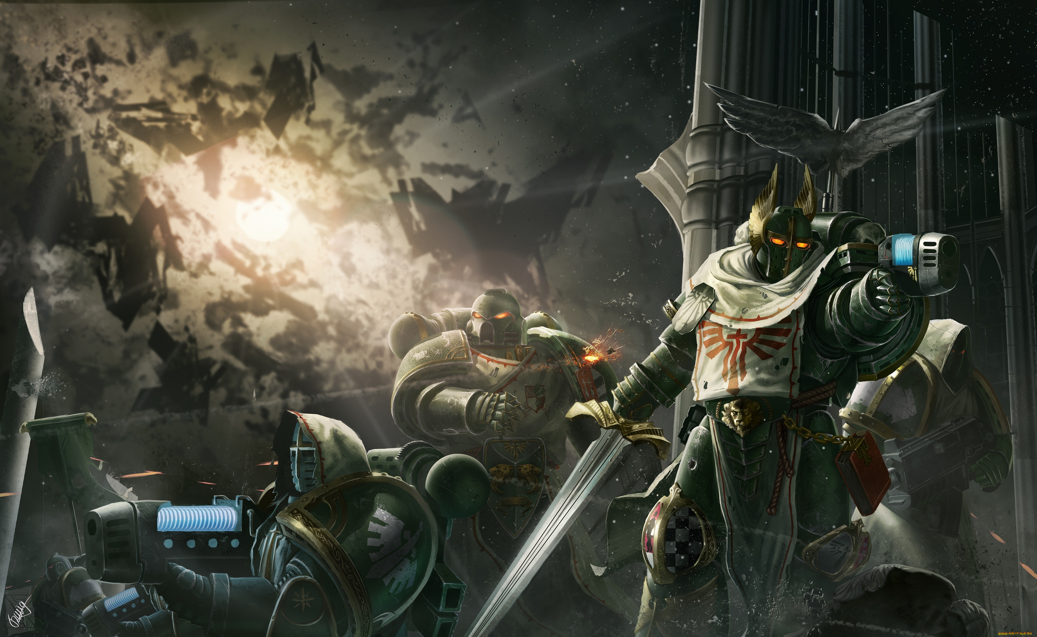 фэнтези, роботы, , киборги, , механизмы, dark, angels, броня, warhammer, 40k, солдаты, силовая, art