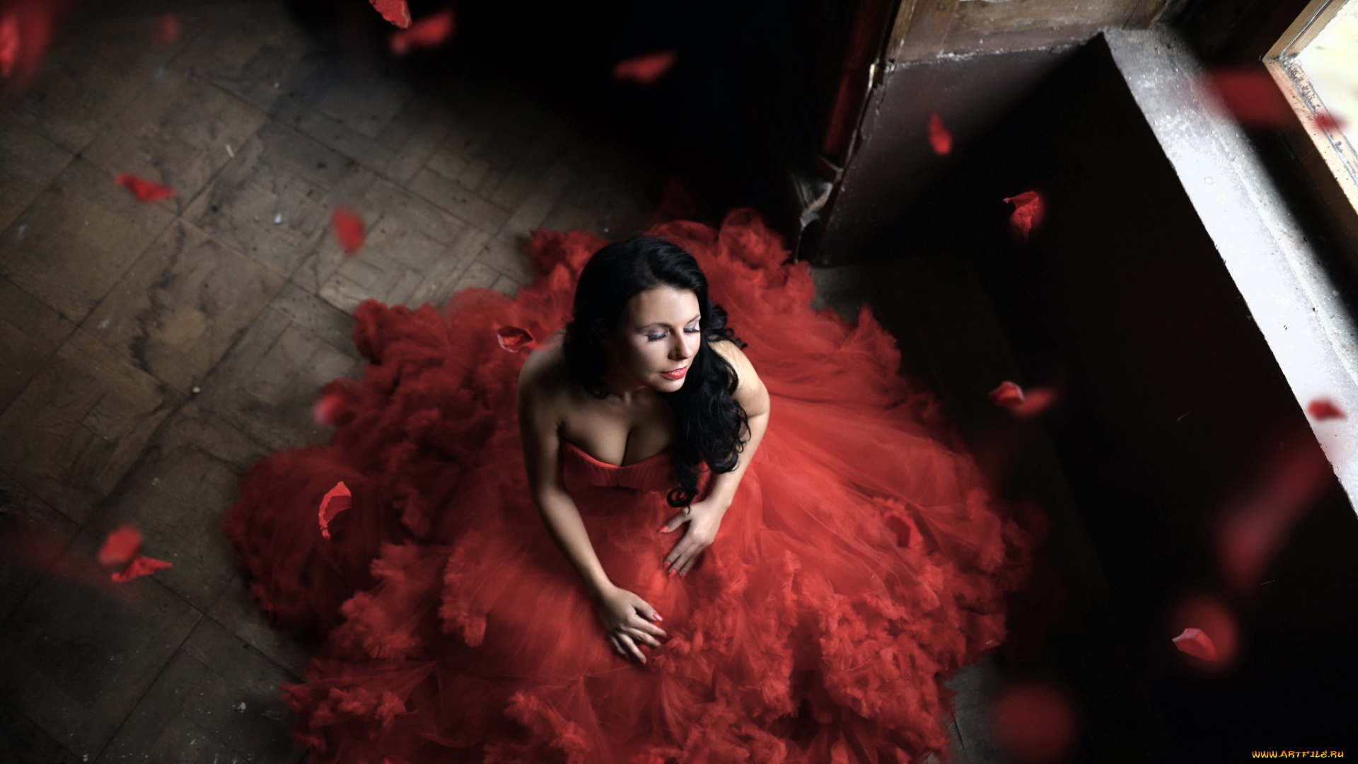 девушки, -unsort, , брюнетки, темноволосые, девушка, настроение, лепестки